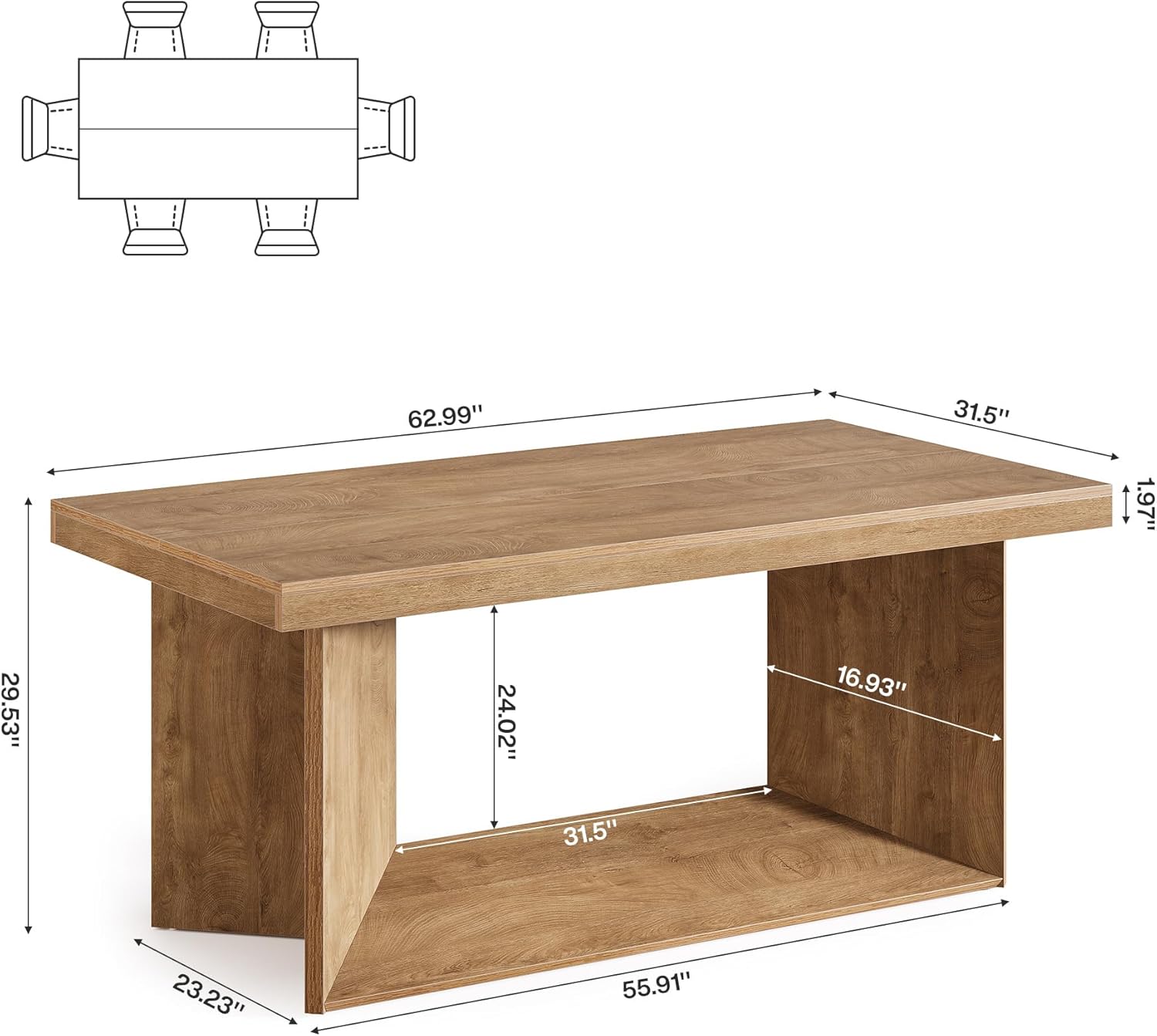 63" Dining Table, Farmhouse Kitchen Table with Heavy Duty Pedestal for 4 - 6 Tribesigns