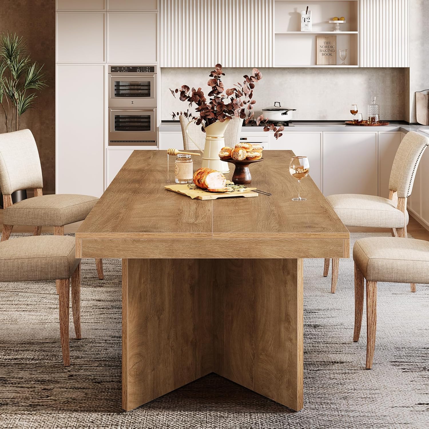 63" Dining Table, Farmhouse Kitchen Table with Heavy Duty Pedestal for 4 - 6 Tribesigns