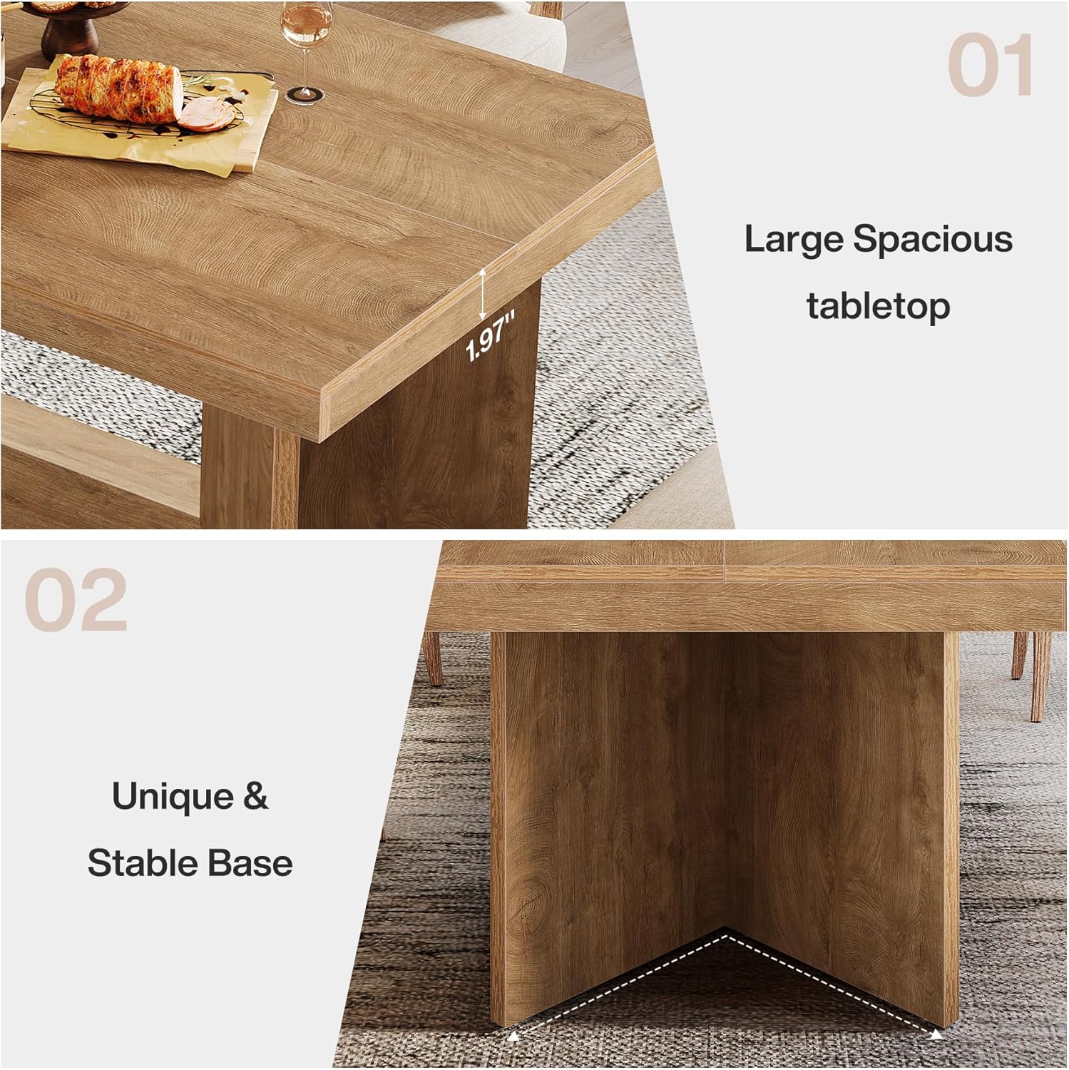 63" Dining Table, Farmhouse Kitchen Table with Heavy Duty Pedestal for 4 - 6 Tribesigns