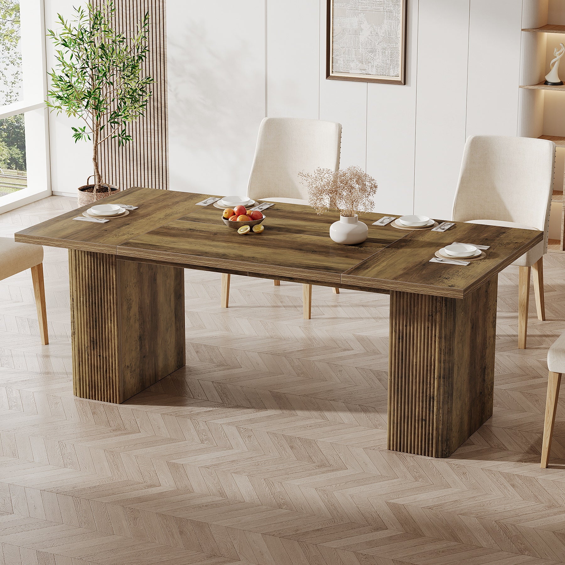 63" Dining Table, Rectangle Farmhouse Kitchen Dinner Table for 4-6 People