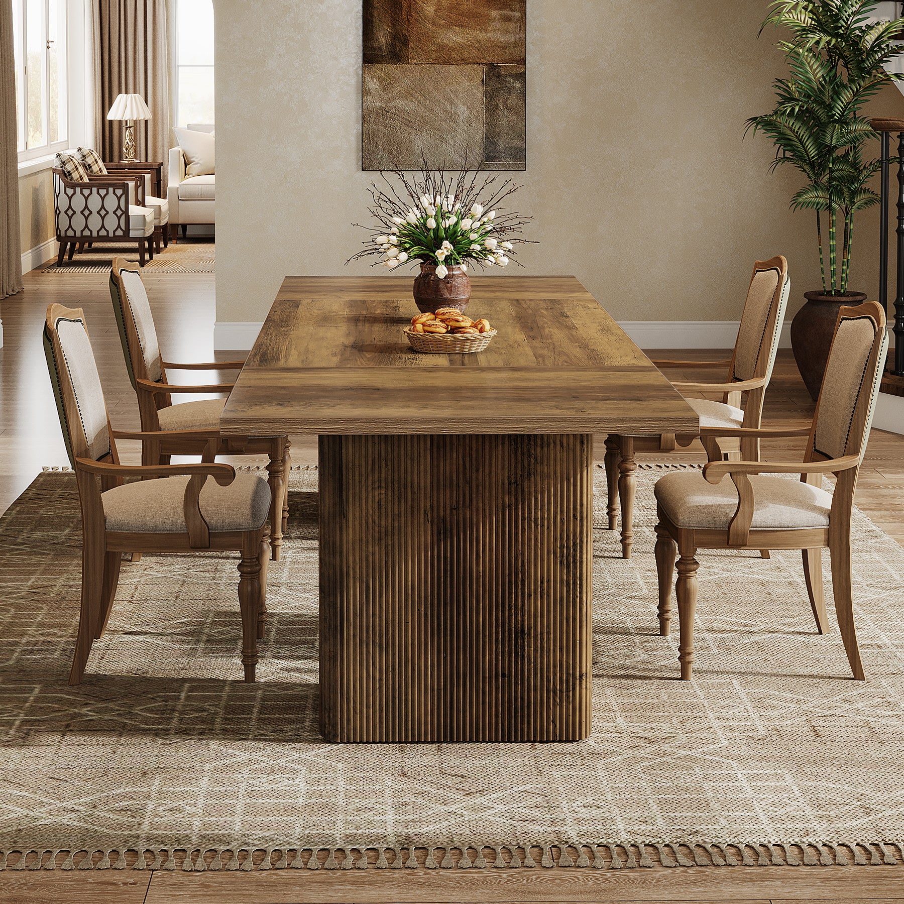 63" Dining Table, Rectangle Farmhouse Kitchen Dinner Table for 4-6 People