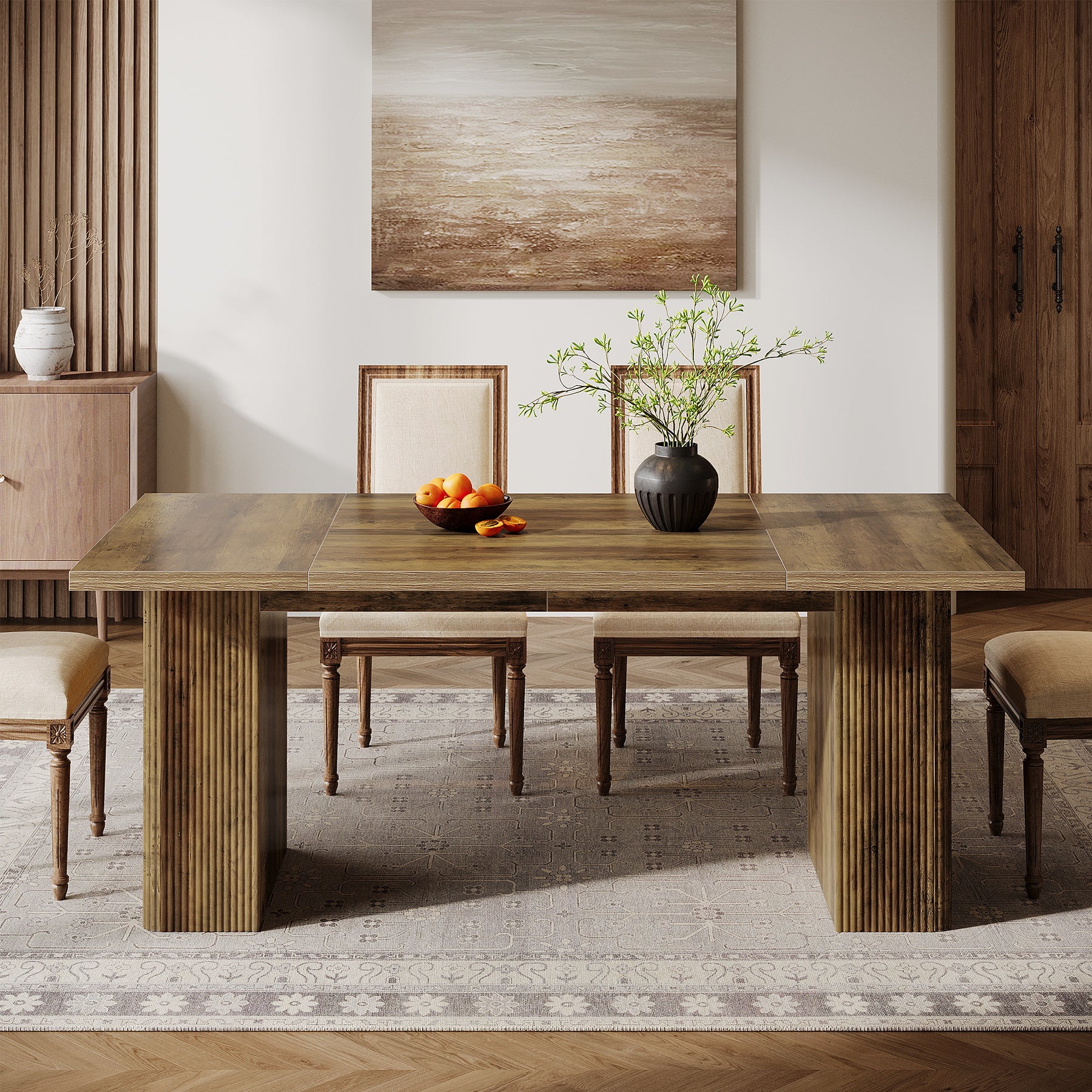 63" Dining Table, Rectangle Farmhouse Kitchen Dinner Table for 4-6 People