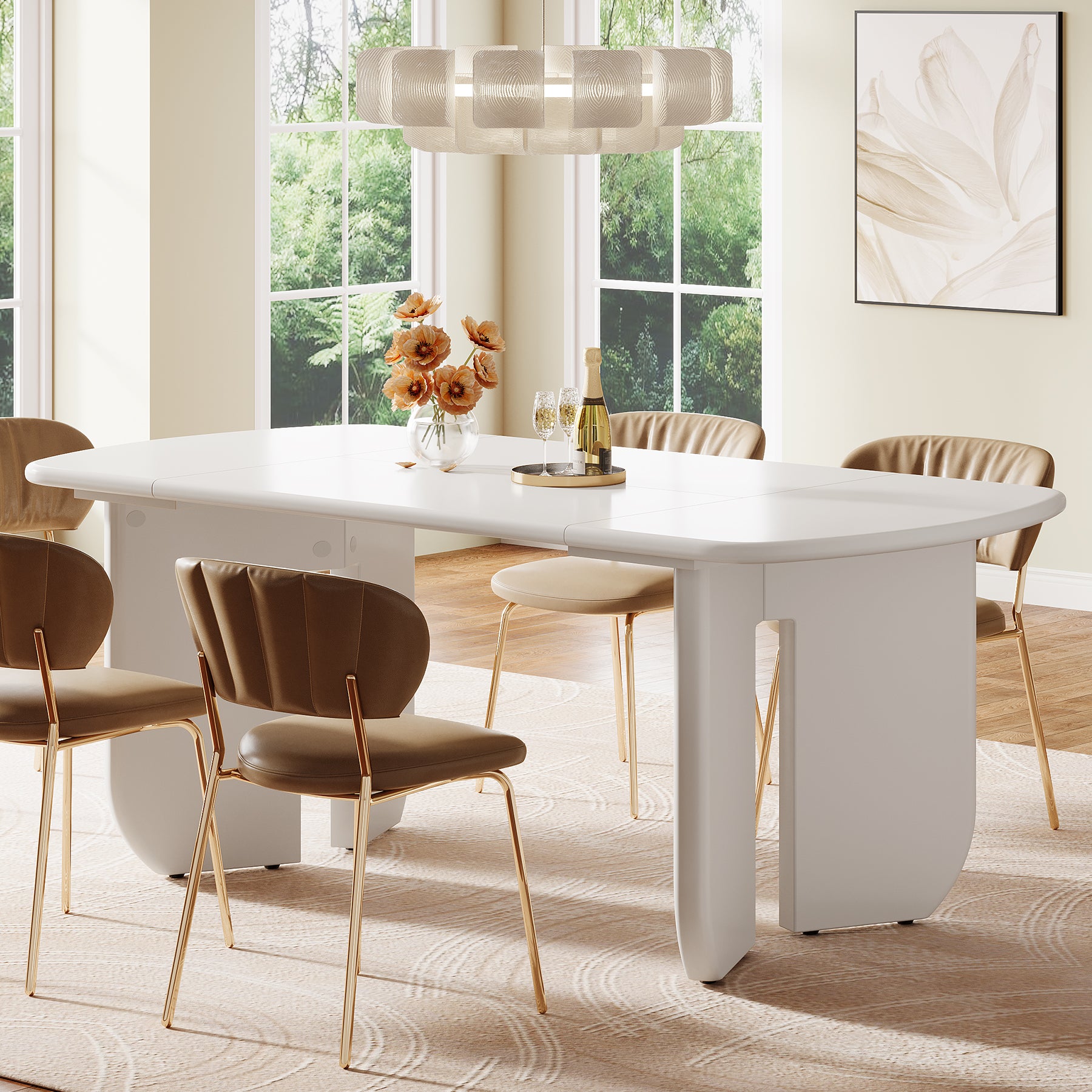 63" Dining Table, Rectangle Kitchen Table with Curved Base for 4-6 Person