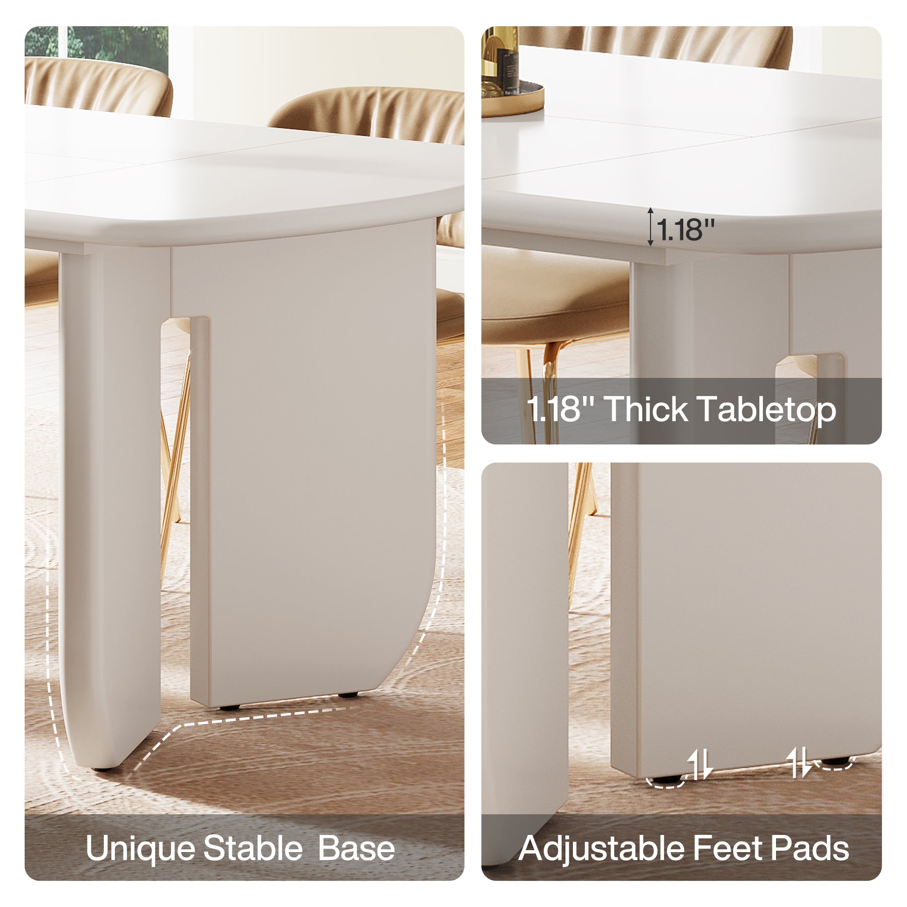 63" Dining Table, Rectangle Kitchen Table with Curved Base for 4-6 Person