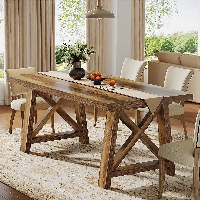 63" Dining Table, Rectangle Kitchen Table with X-Shaped Legs for 4 to 6