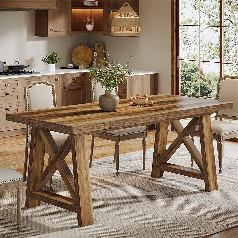 63" Dining Table, Rectangle Kitchen Table with X-Shaped Legs for 4 to 6