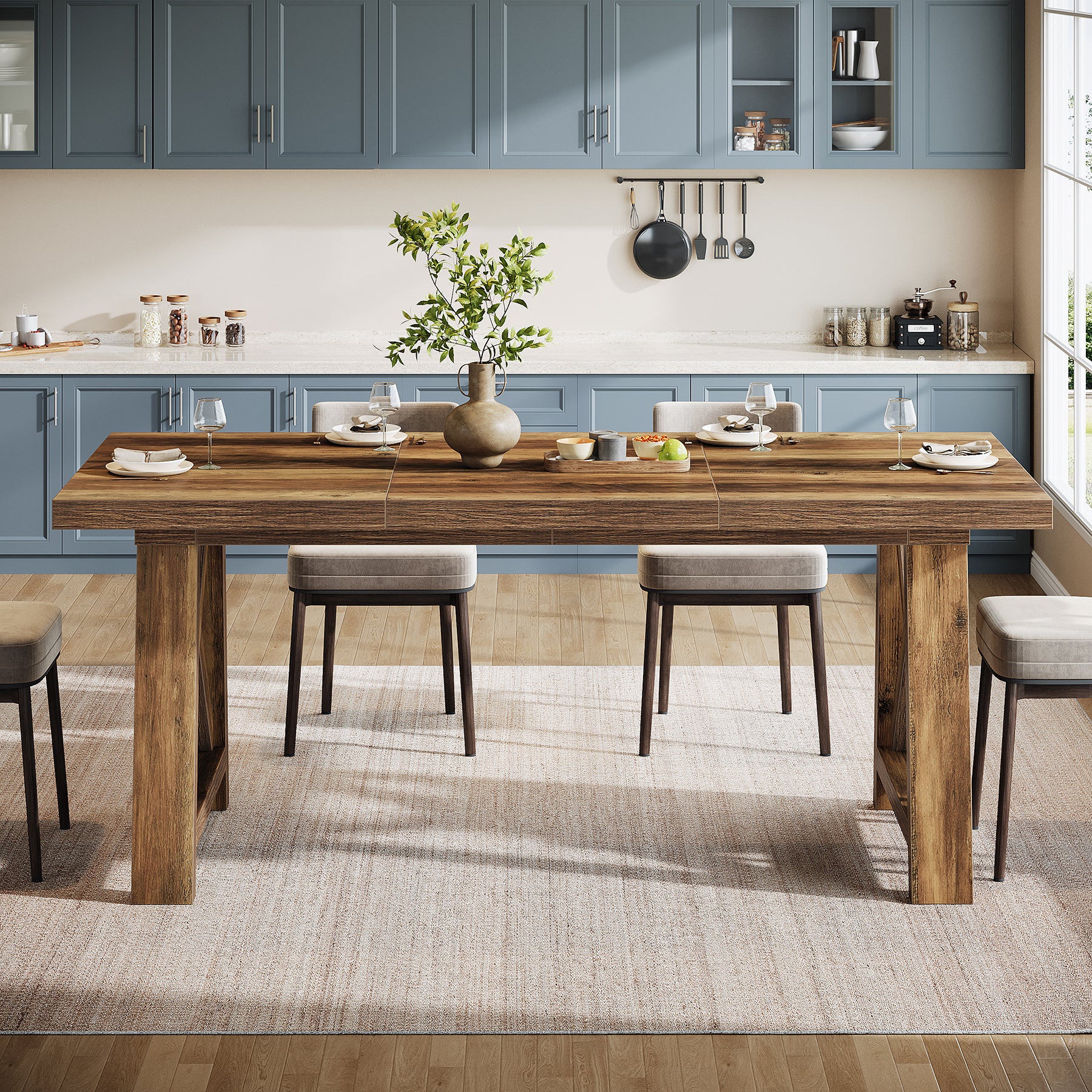 63" Dining Table, Rectangle Kitchen Table with X-Shaped Legs for 4 to 6