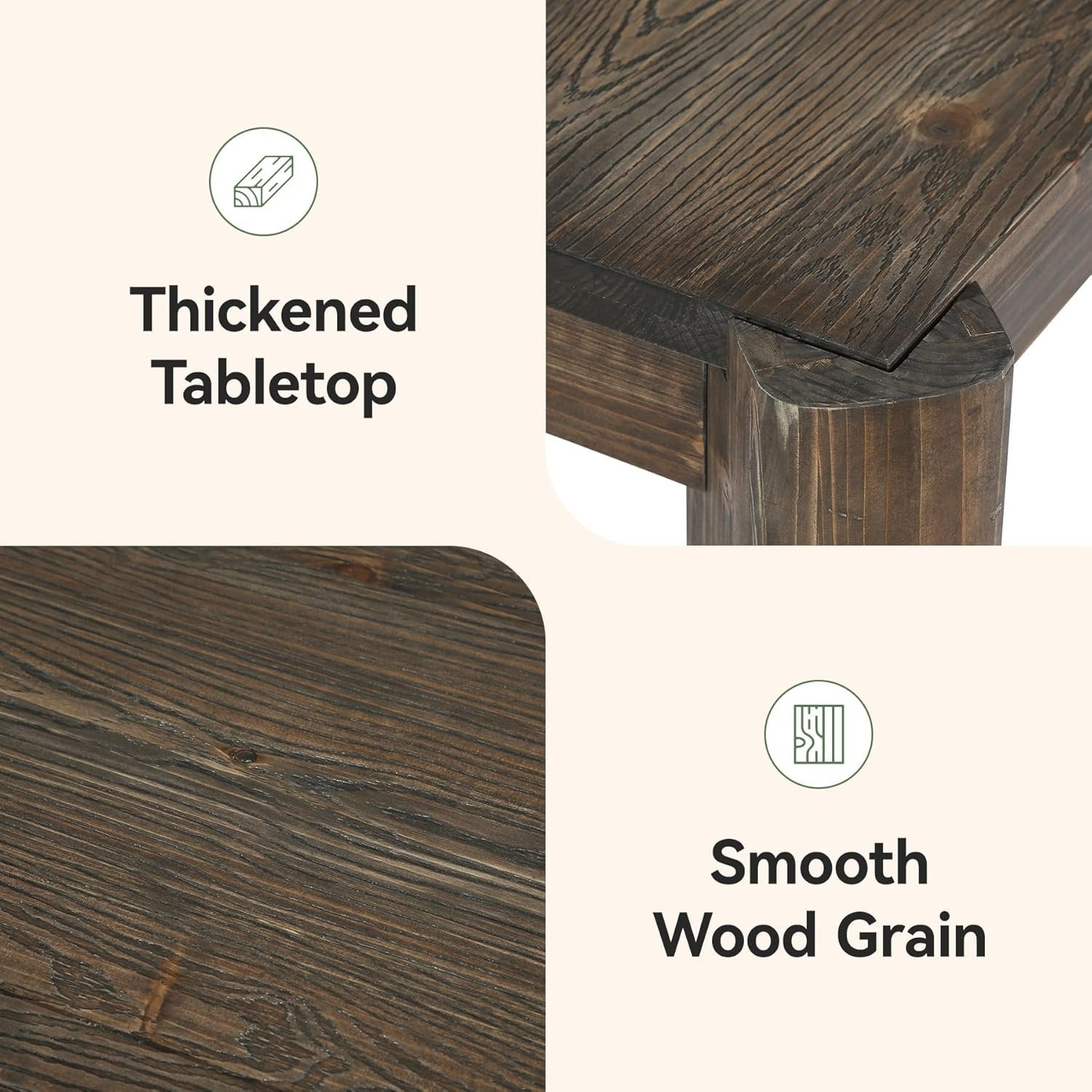 63" Dining Table, Solid Wood Kitchen Table with Heavy Duty Legs for 6 People