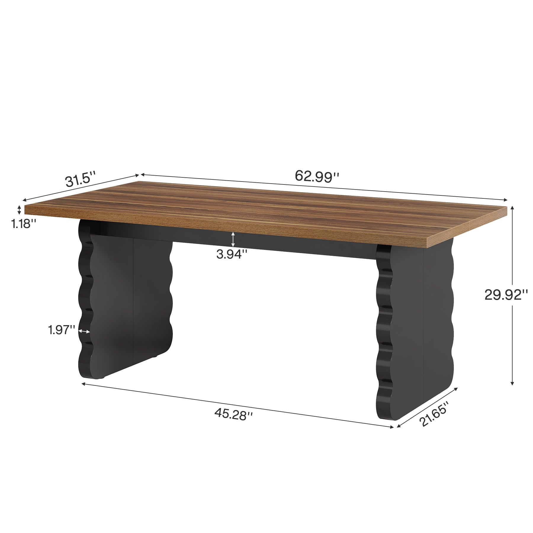 63" Dining Table, Wooden Rectangular Kitchen Table for 4-6 People