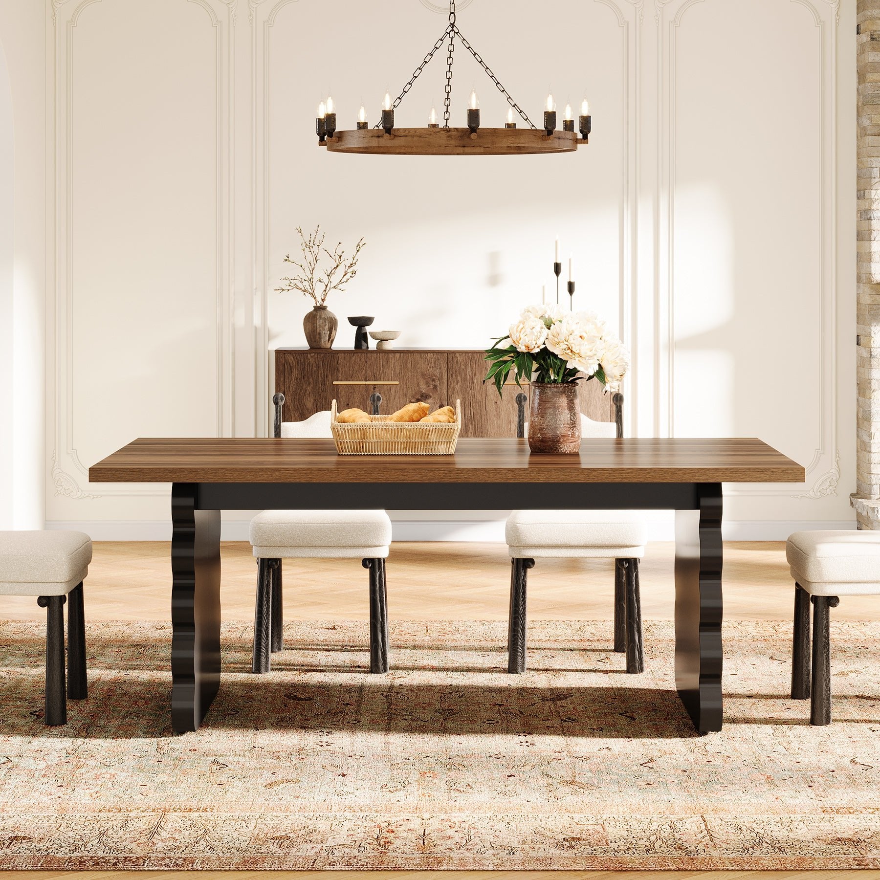 63" Dining Table, Wooden Rectangular Kitchen Table for 4-6 People