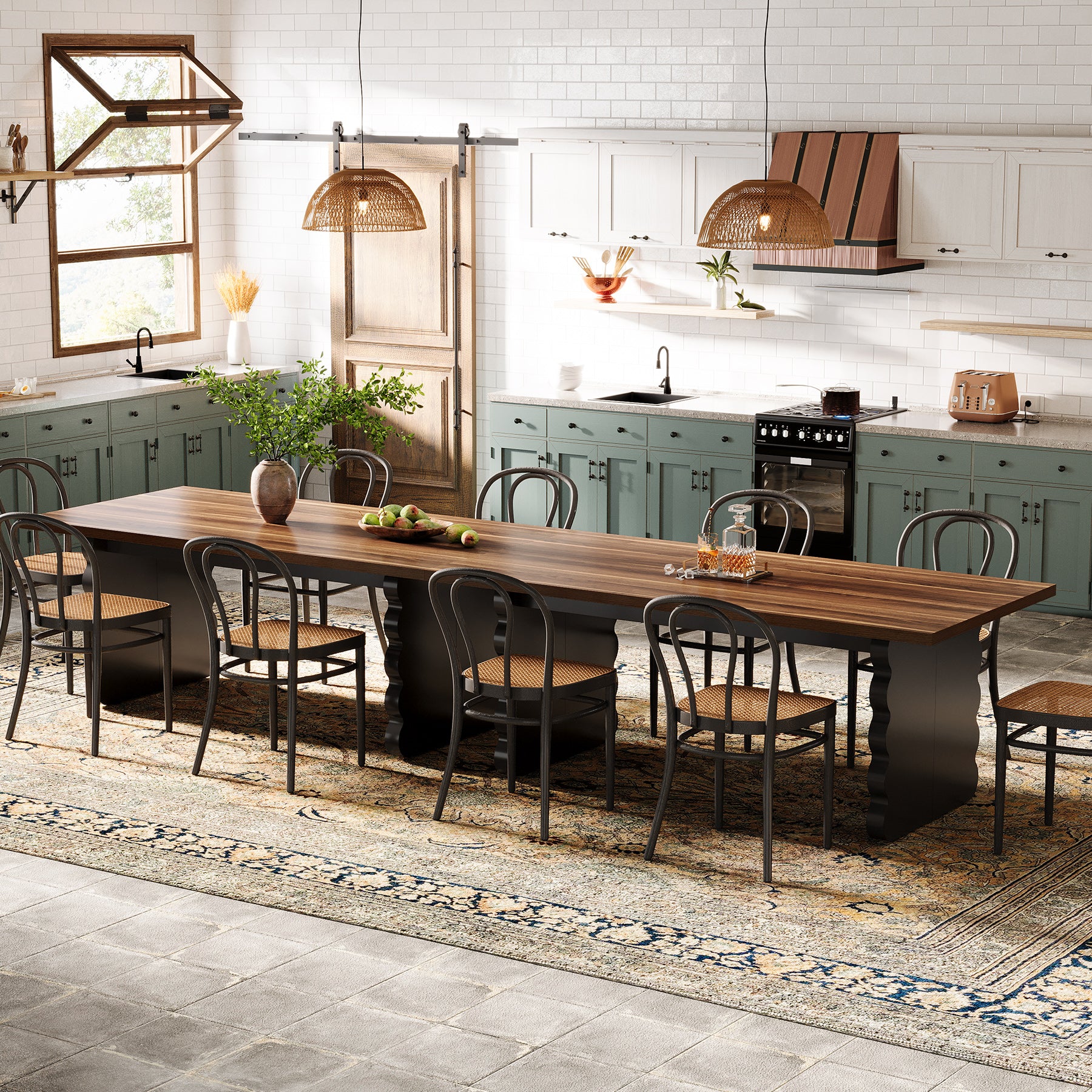 63" Dining Table, Wooden Rectangular Kitchen Table for 4-6 People