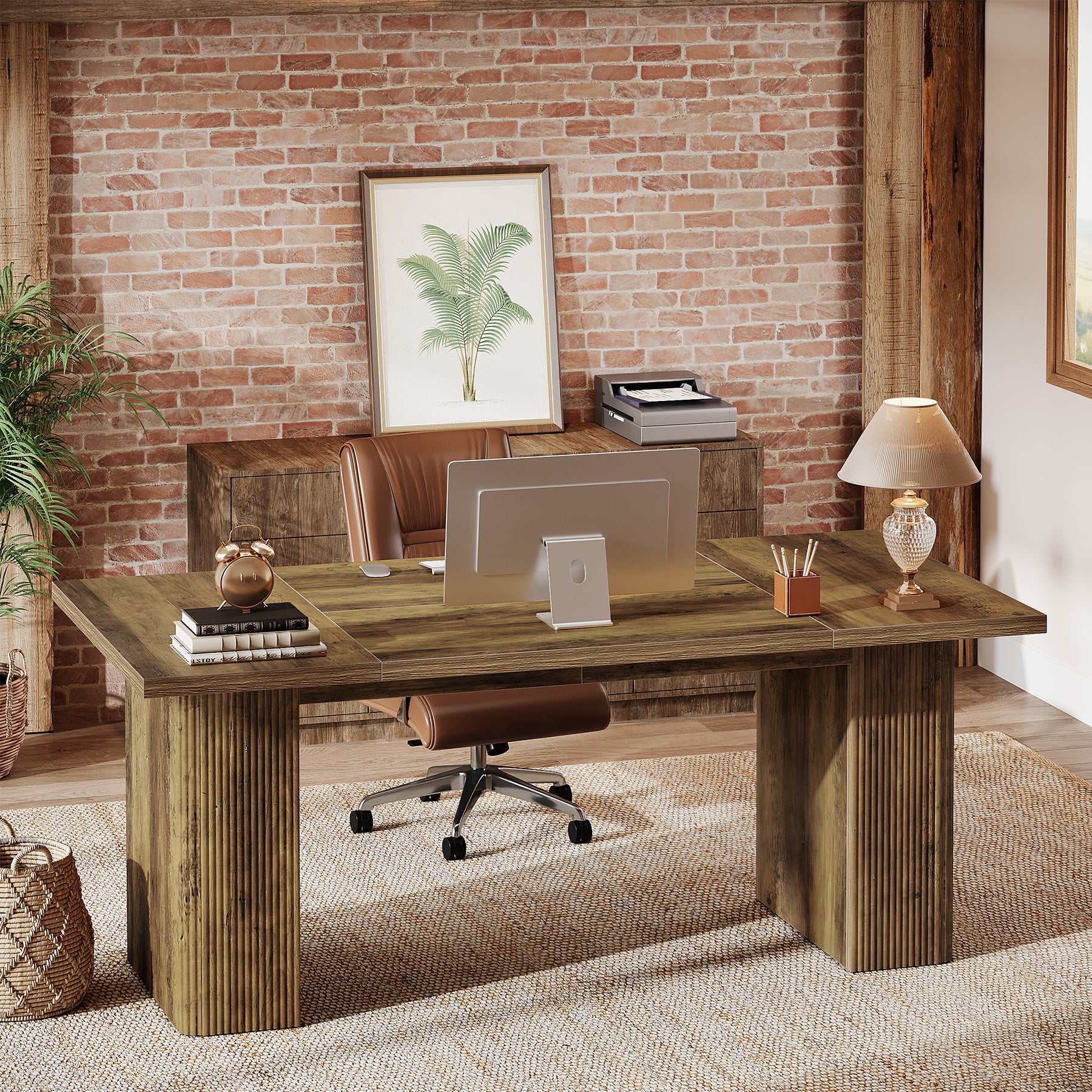 63" Executive Desk, Farmhouse Office Computer Desk with Sturdy Frame
