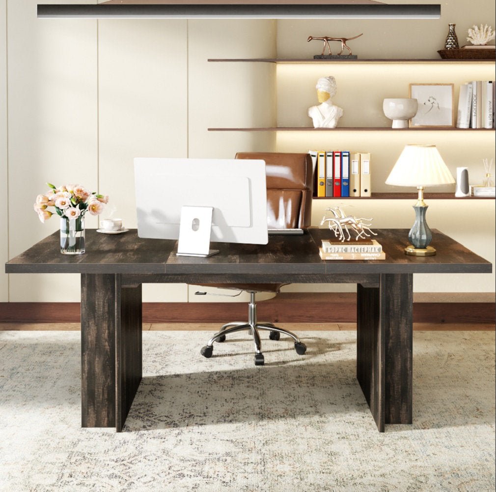 63" Executive Desk, Large Wood Computer Writing Table with Storage Tribesigns