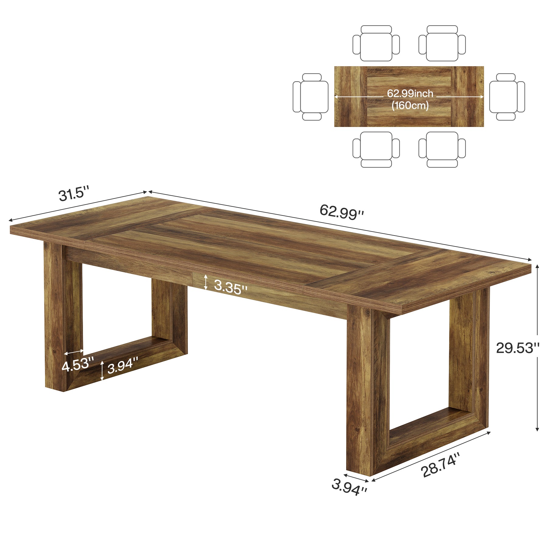 63" Executive Desk, Wooden Computer Desk Workstation Table