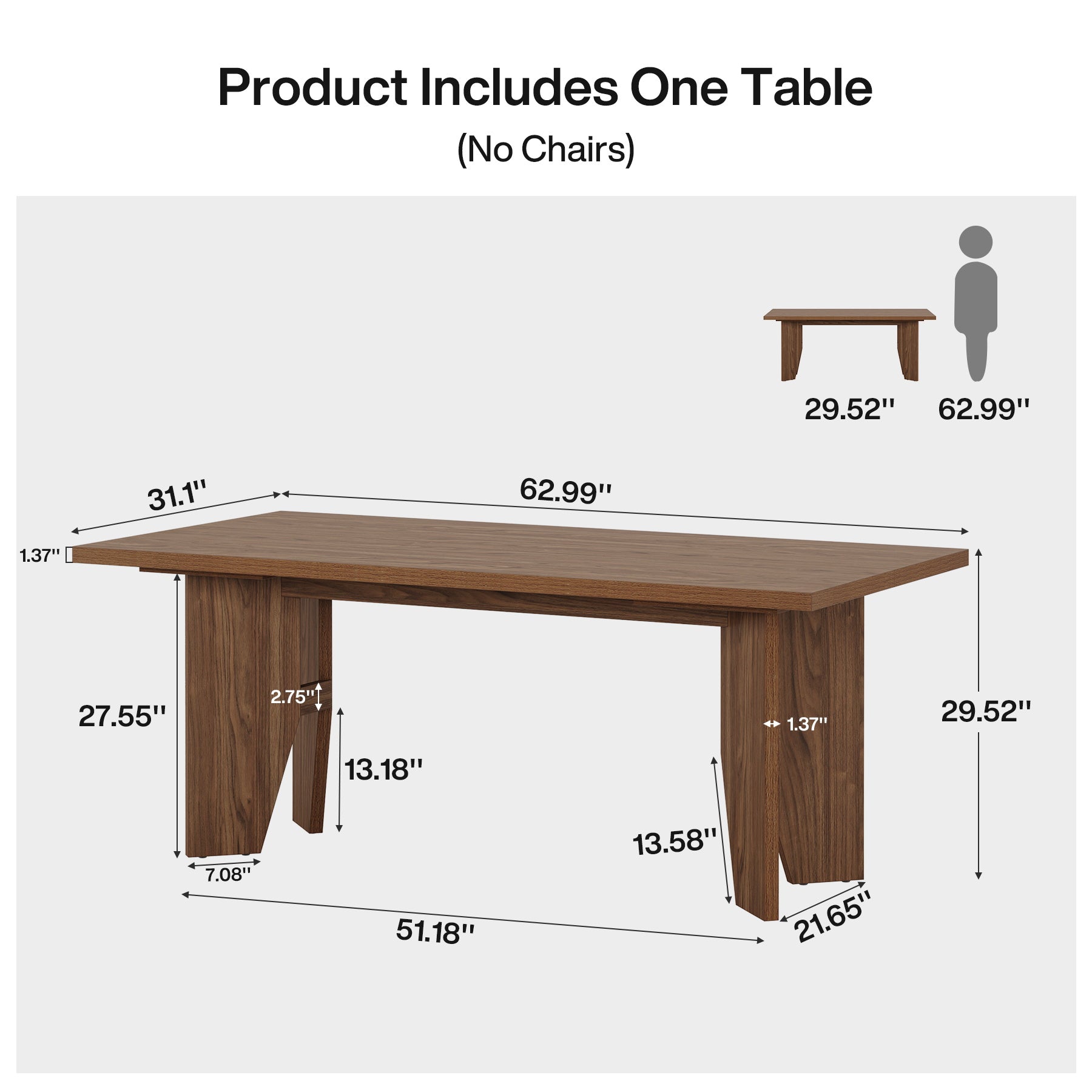 63" Executive Desk, Wooden Office Computer Desk Writing Table with Sturdy Legs