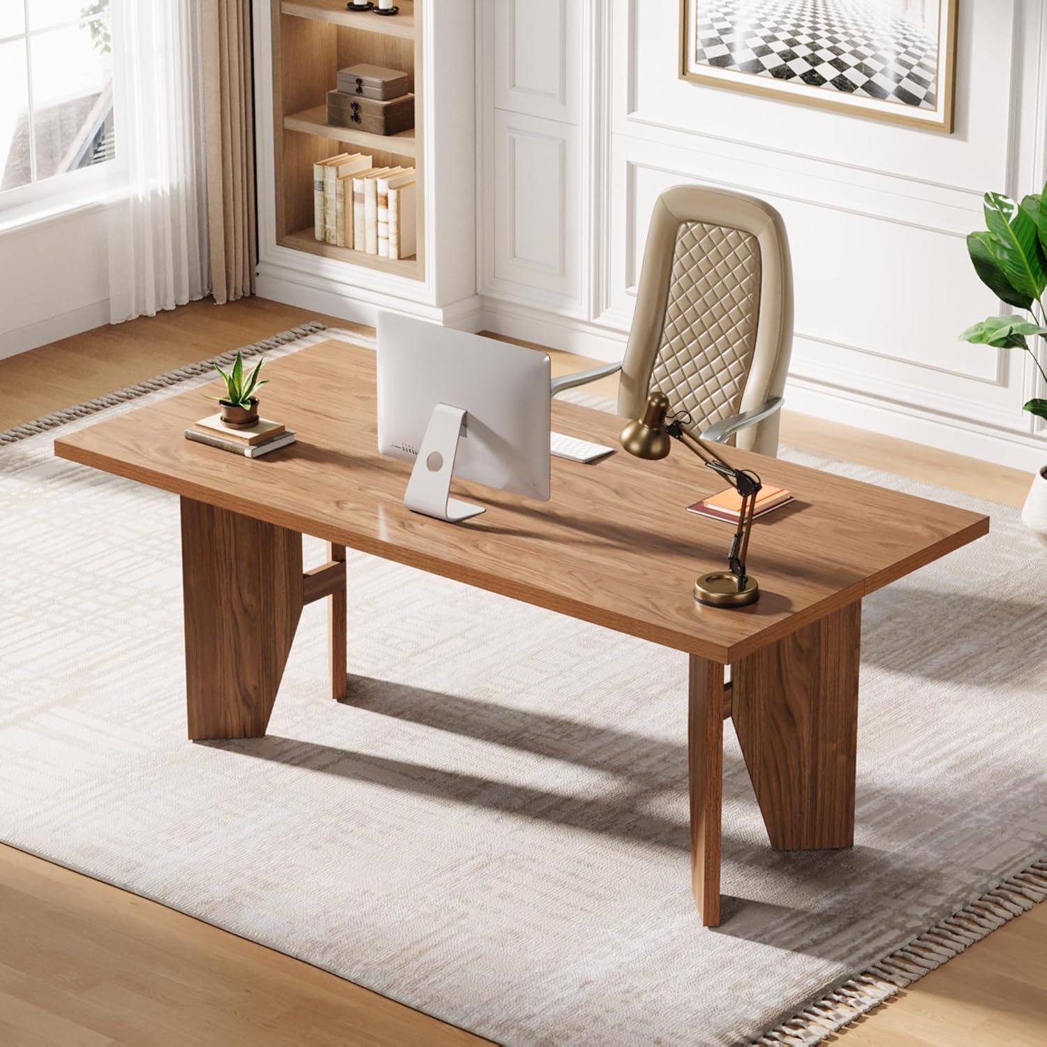 63" Executive Desk, Wooden Office Computer Desk Writing Table with Sturdy Legs