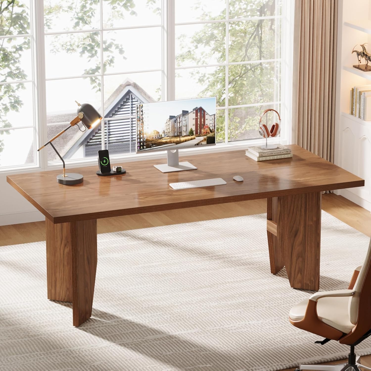 63" Executive Desk, Wooden Office Computer Desk Writing Table with Sturdy Legs