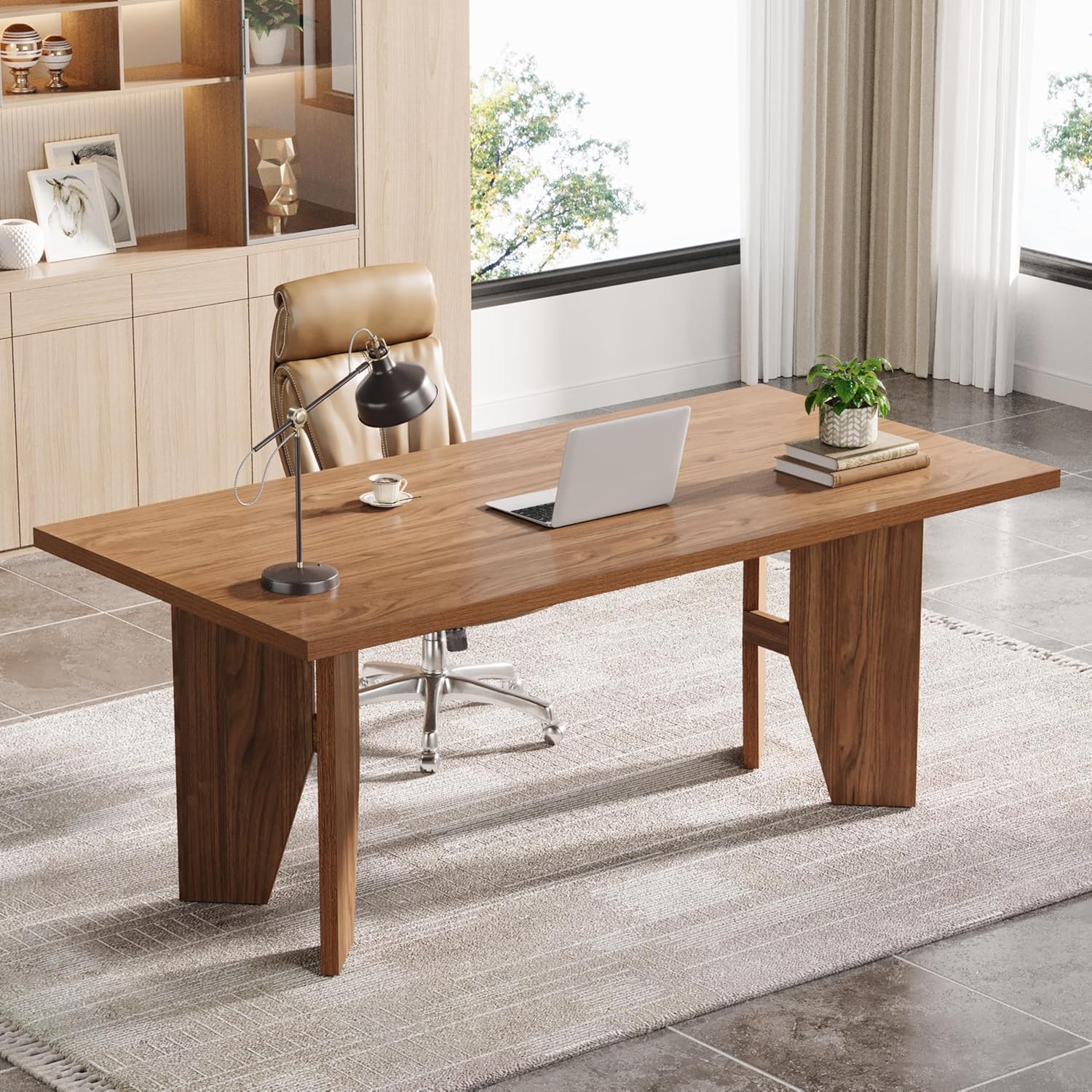 63" Executive Desk, Wooden Office Computer Desk Writing Table with Sturdy Legs