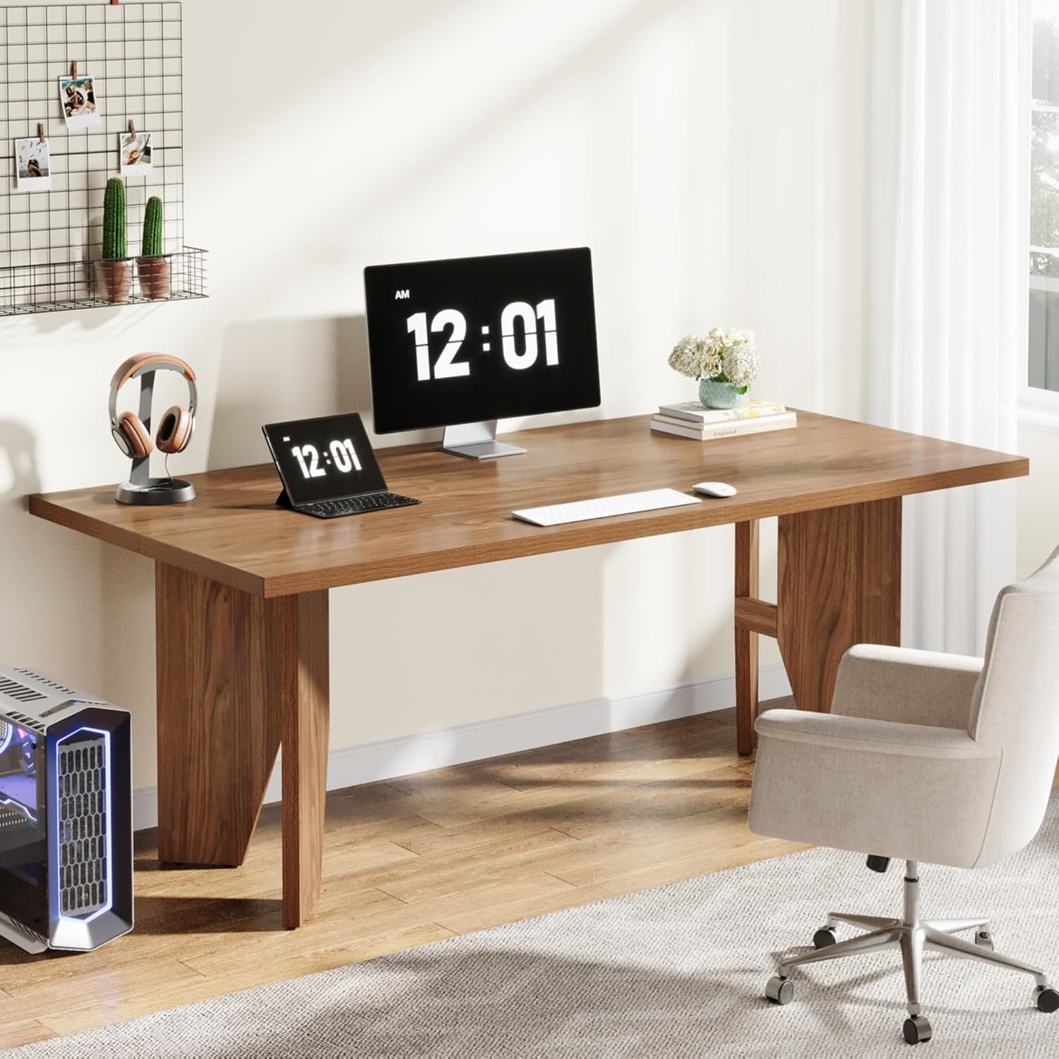 63" Executive Desk, Wooden Office Computer Desk Writing Table with Sturdy Legs