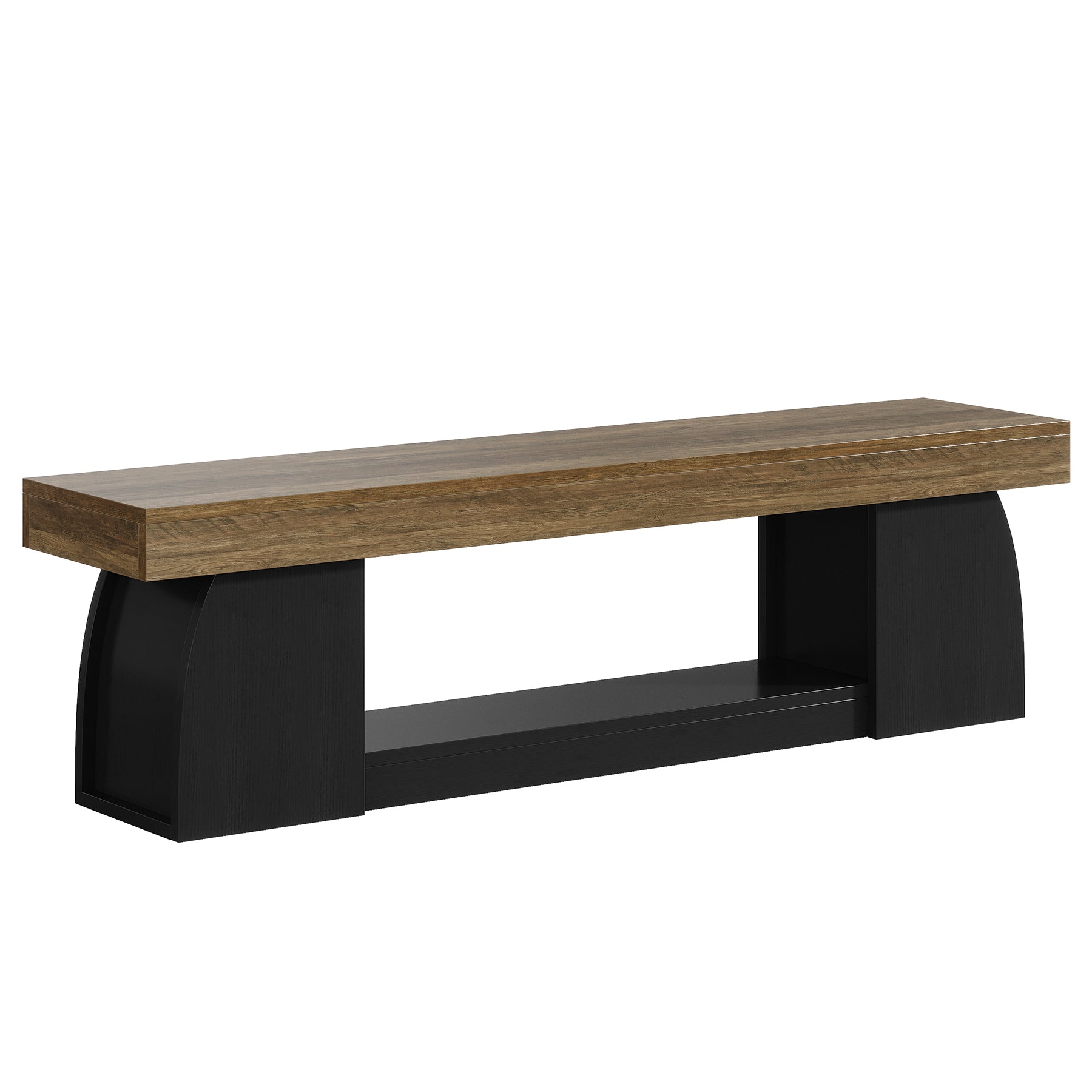 63" Farmhouse Entryway Bench, 2-Tier Long End of Bed Bench with Studry Frame