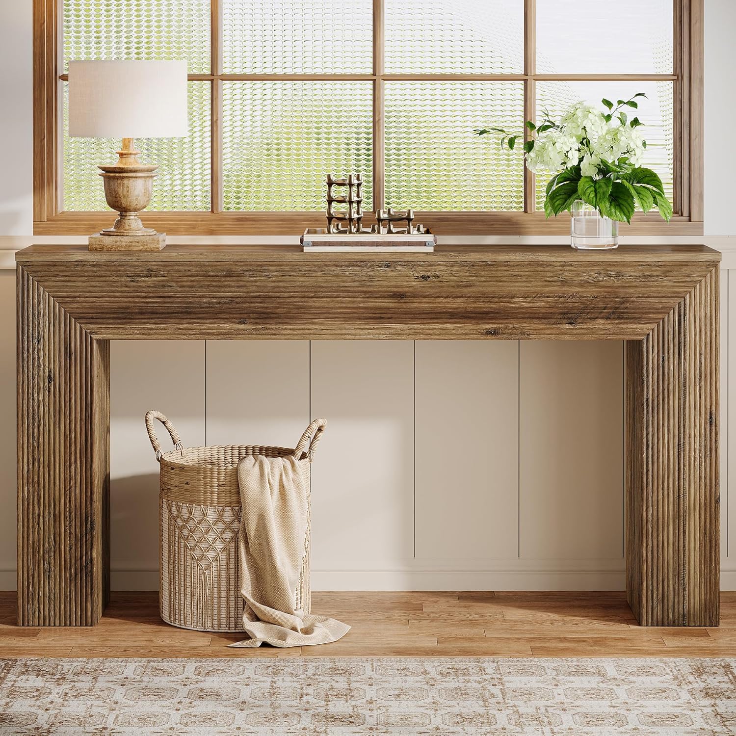 63" Fluted Console Table, Rustic Entryway Table Sofa Table Behind Couch Tribesigns