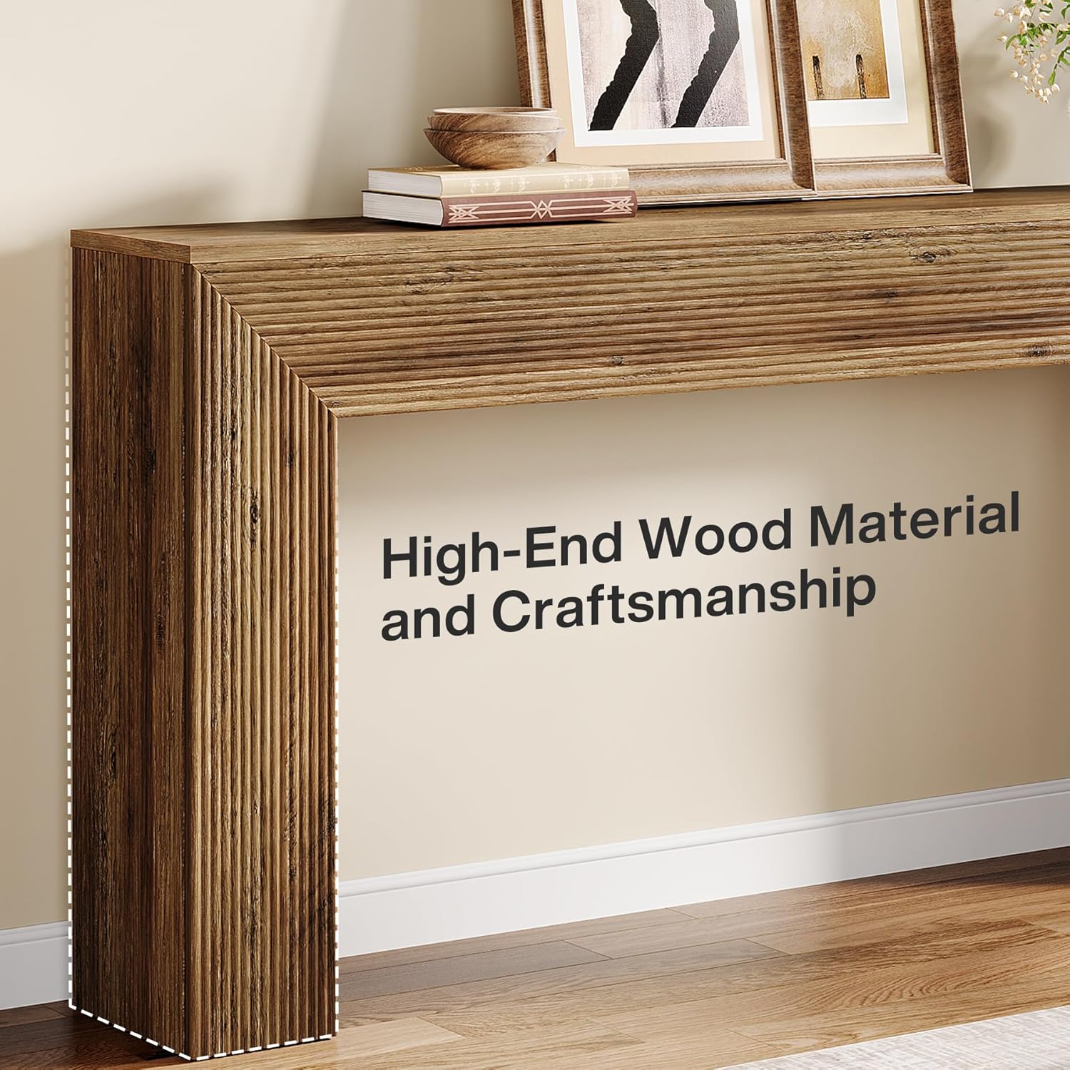 63" Fluted Console Table, Rustic Entryway Table Sofa Table Behind Couch Tribesigns
