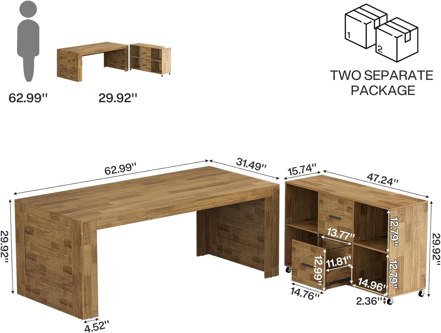 63" L Shaped Desk, Executive Office Desk with with Storage