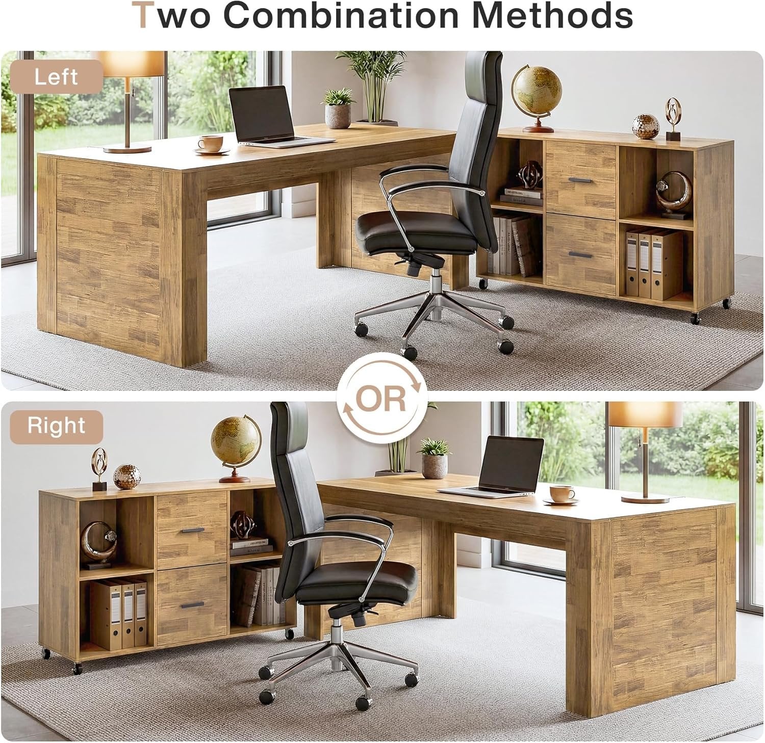 63" L Shaped Desk, Executive Office Desk with with Storage