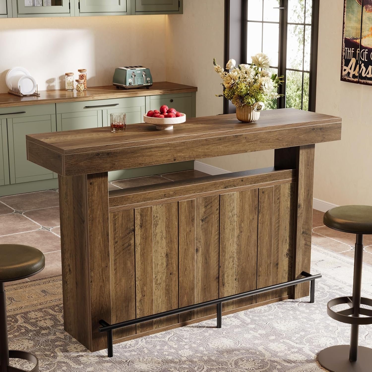 63" Modern Bar Table, 4-Tier Counter Height Pub Table with Storage Shelves