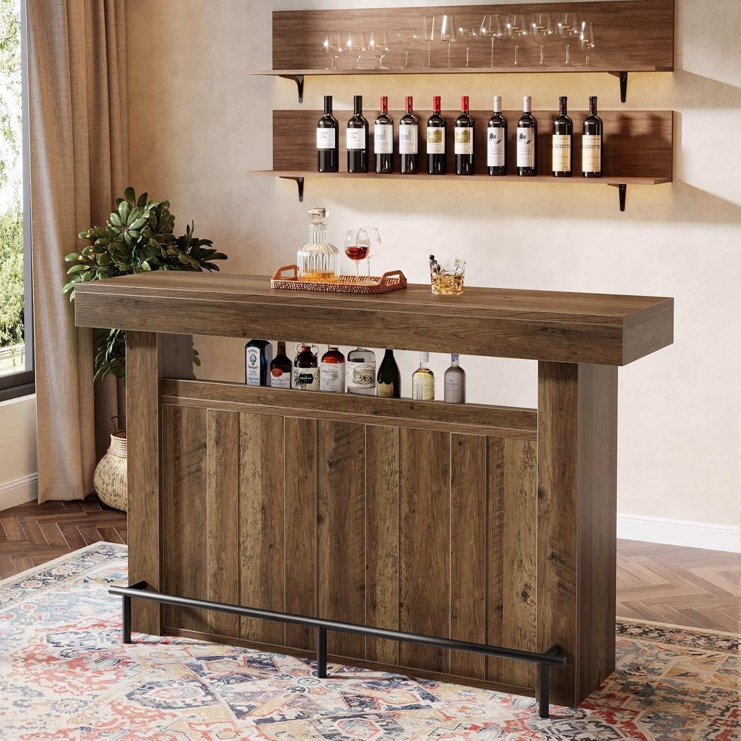 63" Modern Bar Table, 4-Tier Counter Height Pub Table with Storage Shelves