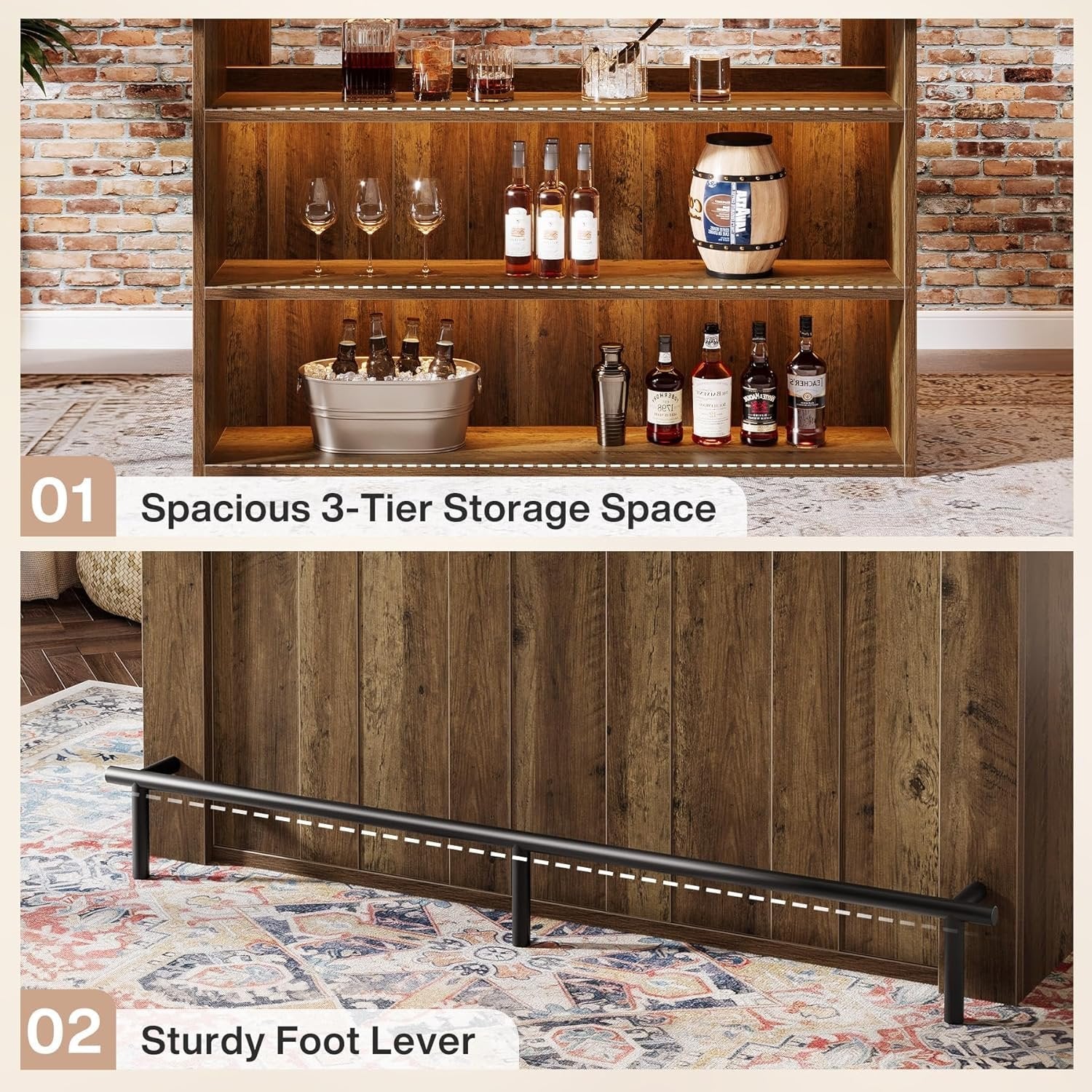 63" Modern Bar Table, 4-Tier Counter Height Pub Table with Storage Shelves