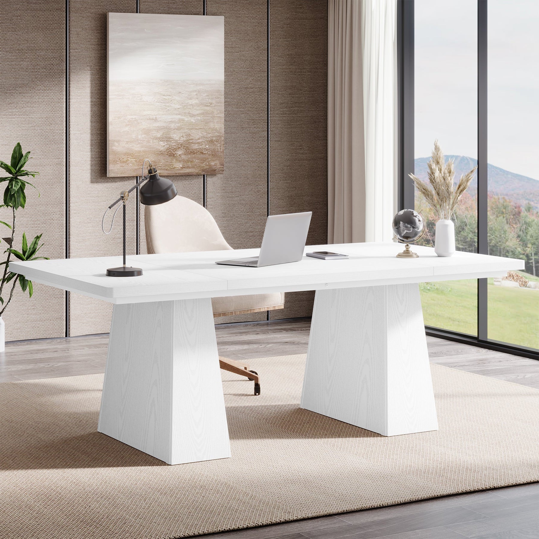 63" Modern Executive Desk, Large Office Computer Desk with Sturdy Double Pedestal