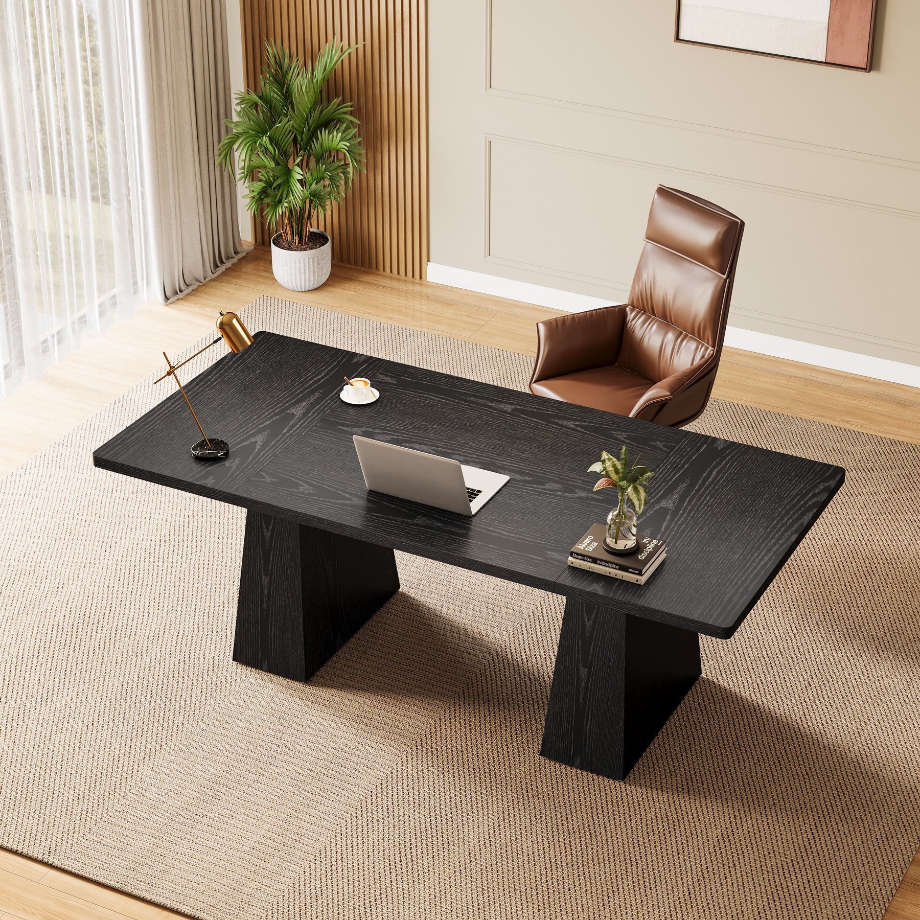 63" Modern Executive Desk, Large Office Computer Desk with Sturdy Double Pedestal