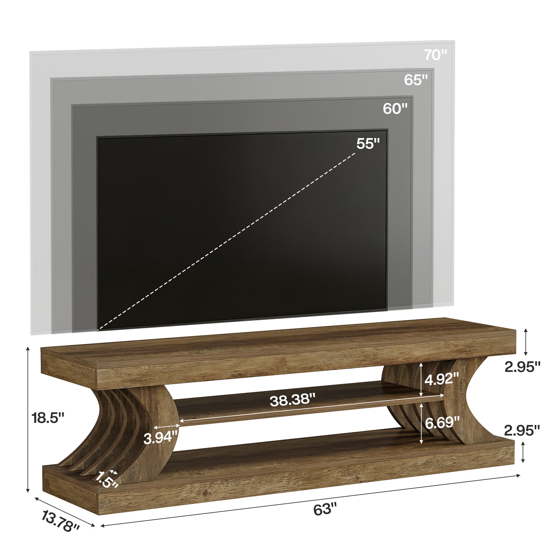 63" Modern TV Stand, C-Shaped 3-Tier Entertainment Center for 55/65/70 Inch TVs