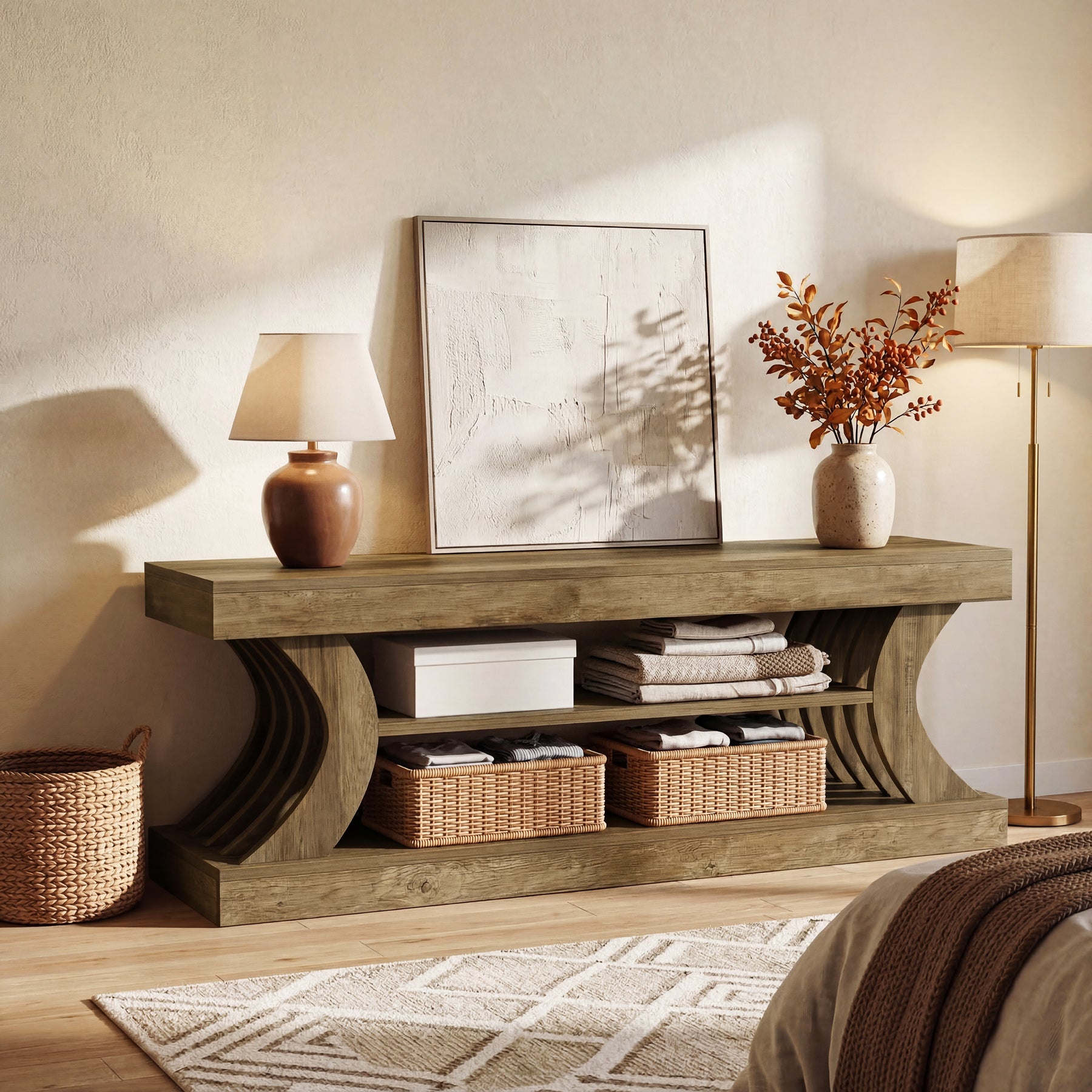 63" Modern TV Stand, C-Shaped 3-Tier Entertainment Center for 55/65/70 Inch TVs