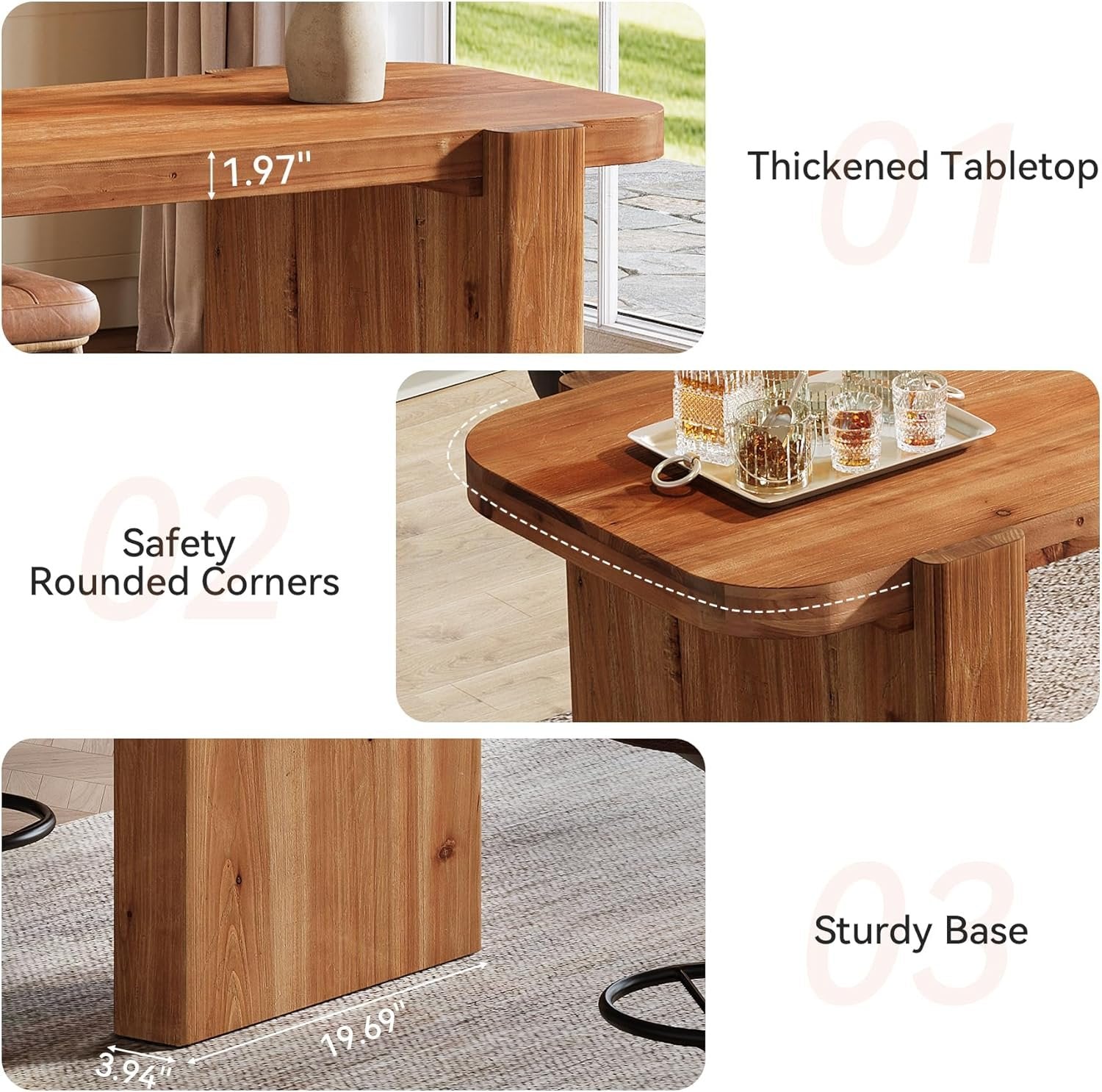 63" Solid Wood Bar Table, Rectangular Counter Height Pub Table Home Bar Table