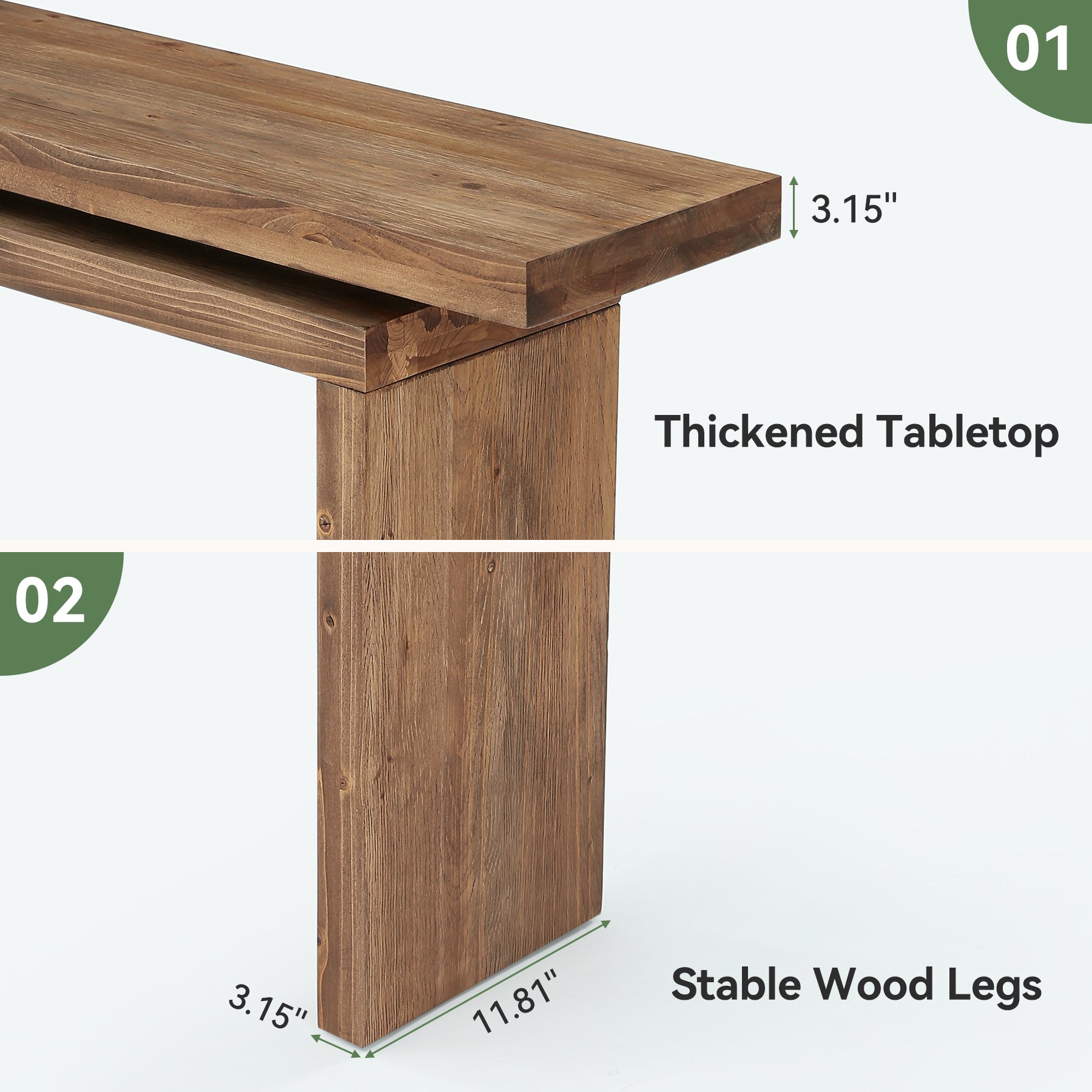 63“ Solid Wood Console Table, Farmhouse Narrow Long Sofa Table Behind the Couch for Living Room