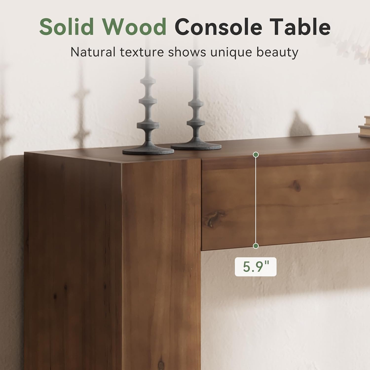 63"Solid Wood Console Table, Farmhouse Sofa Table Behind Couch for Entryway