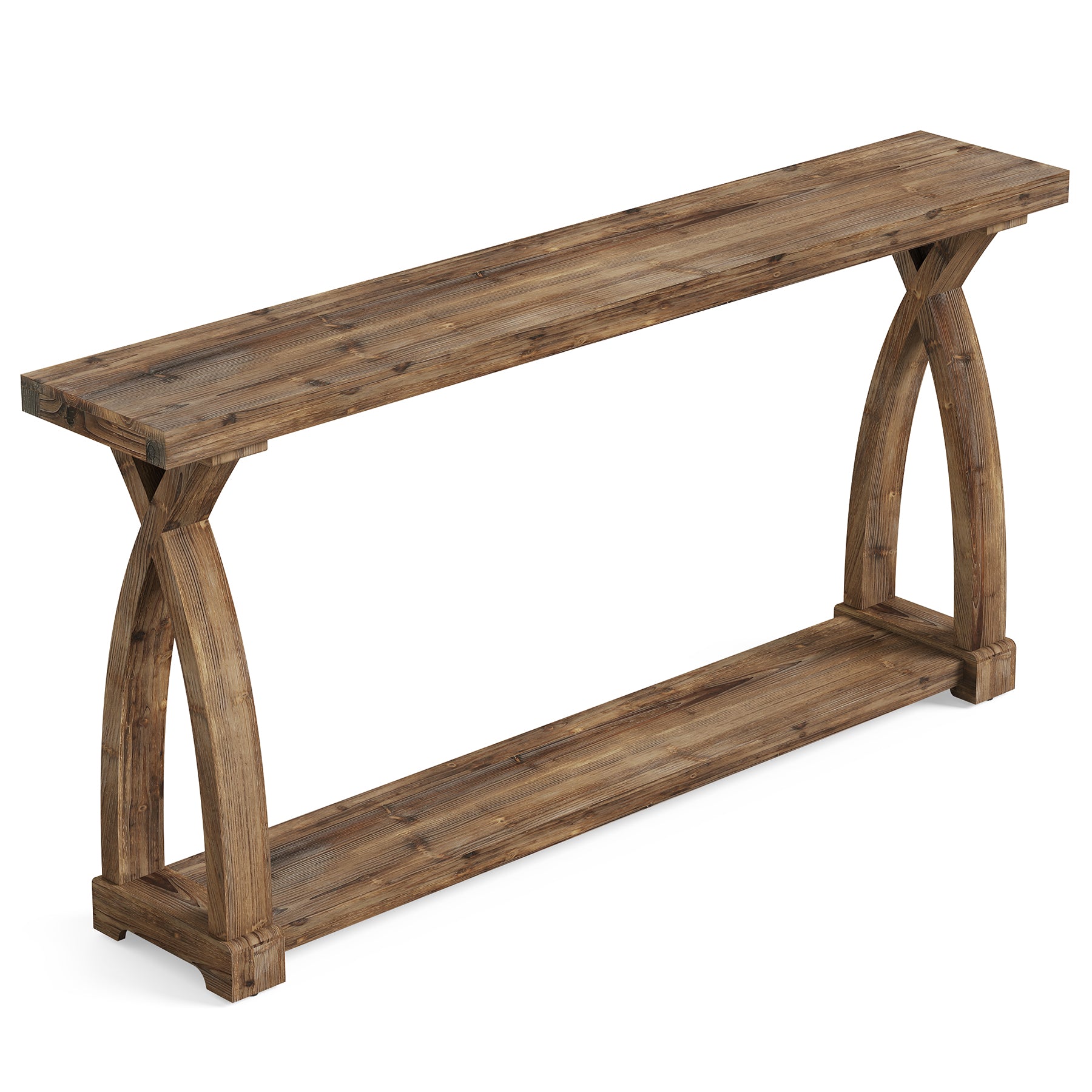 63" Solid Wood Console Table, Narrow Sofa Entryway Table with 2-Tier Storage