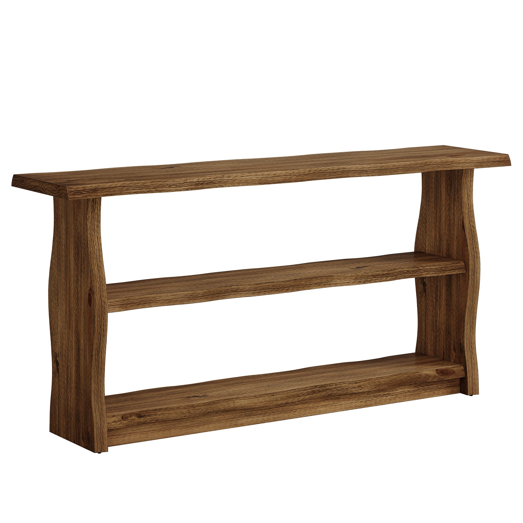 63" Solid Wood Console Table, Rustic 3-Tier Entryway Table with Storage Shelves