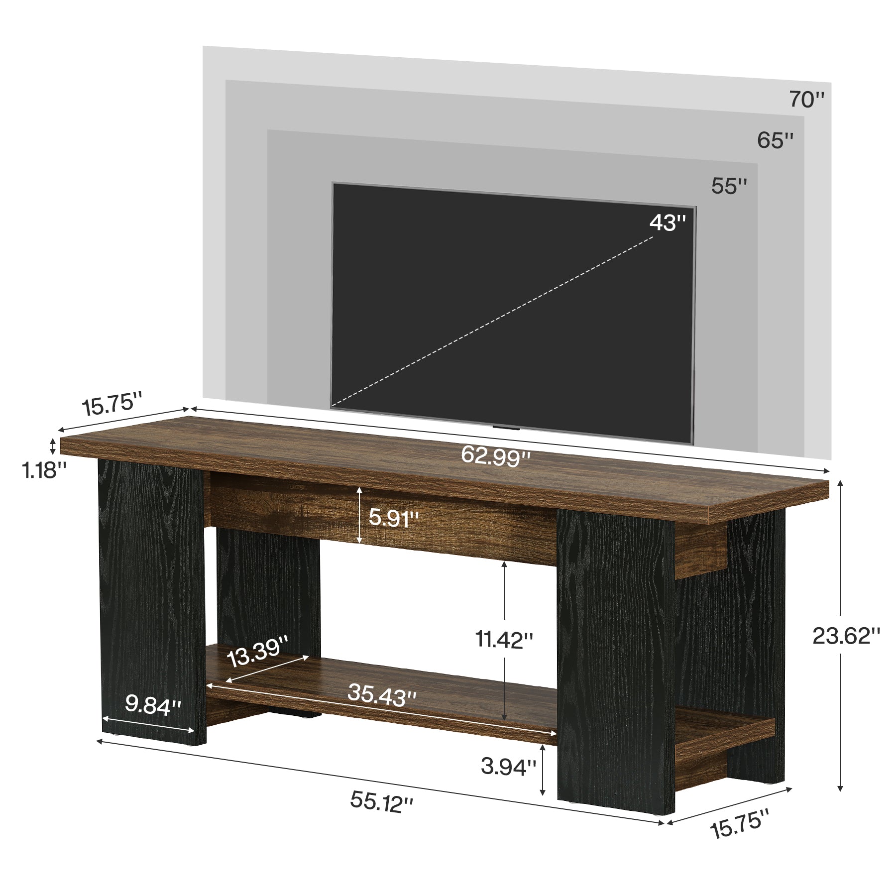 63" TV Stand Console, Farmhouse Entertainment Center with Open Shelves for 55-75-Inch TVs