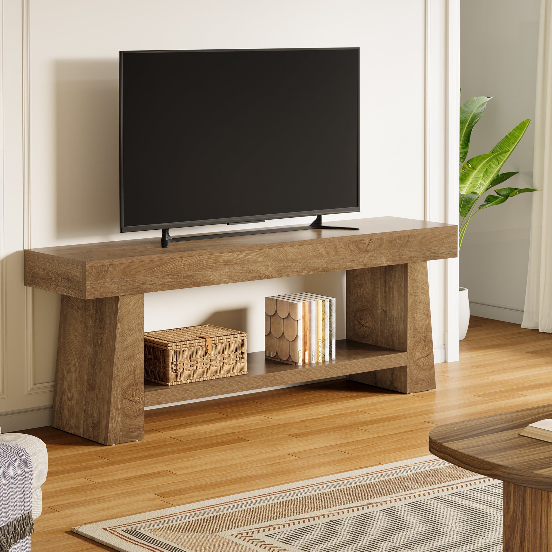 63" TV Stand, Farmhouse Entertainment Center with 2-Tier Shelf for 55"-75" TVs