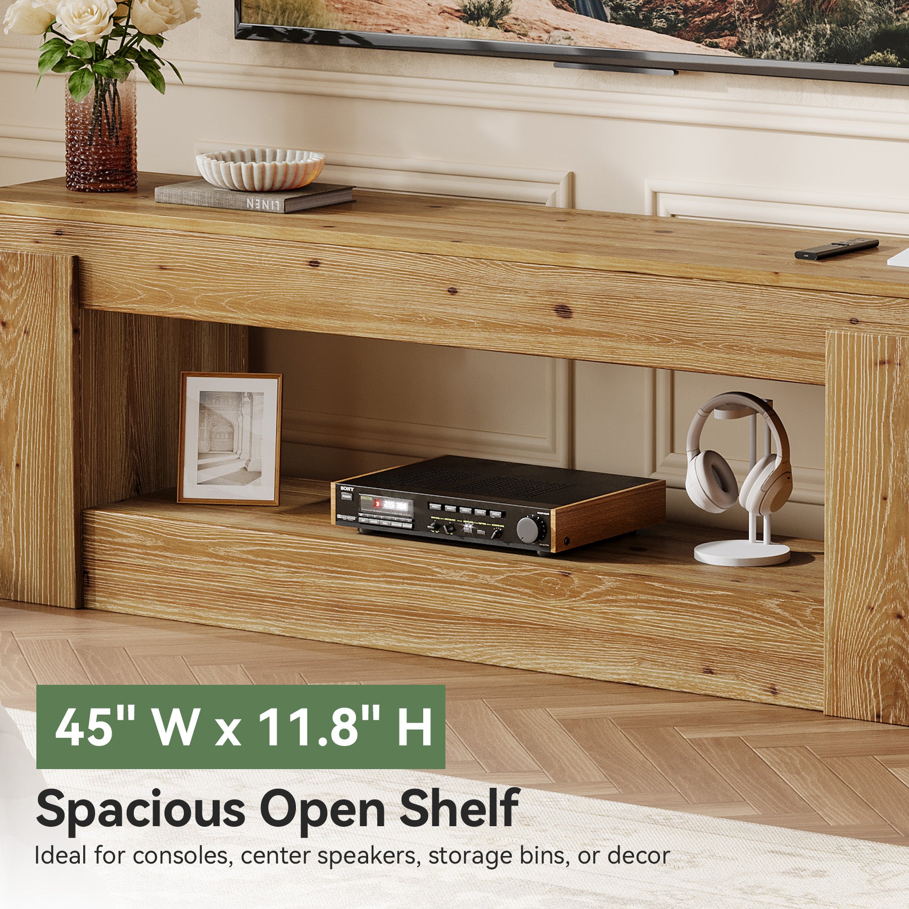 63" TV Stand, Solid Wood Entertainment Center for TVs up to 75 Inches