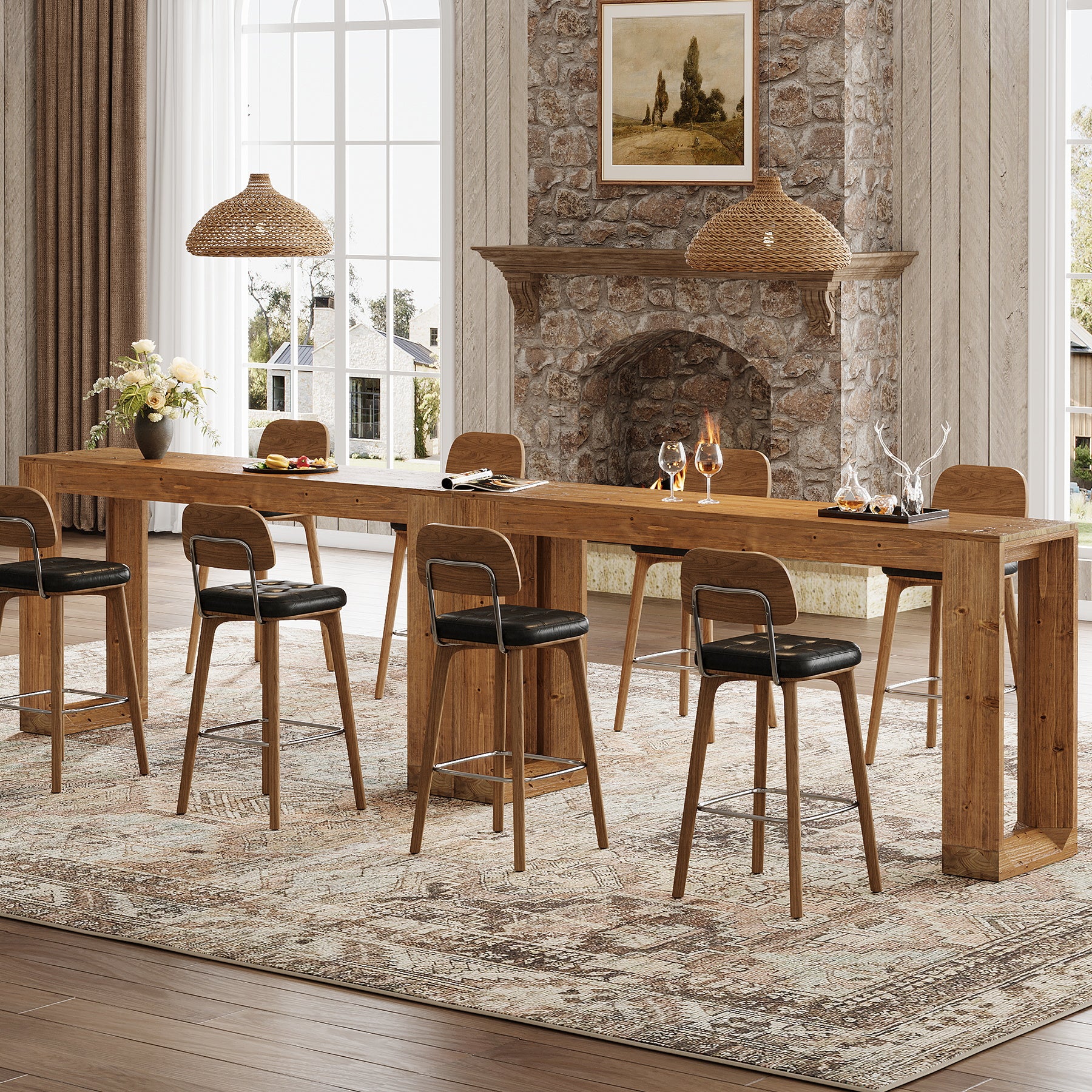 63" Wood Bar Table, Farmhouse Counter Height Pub Table Coffee Bar Units