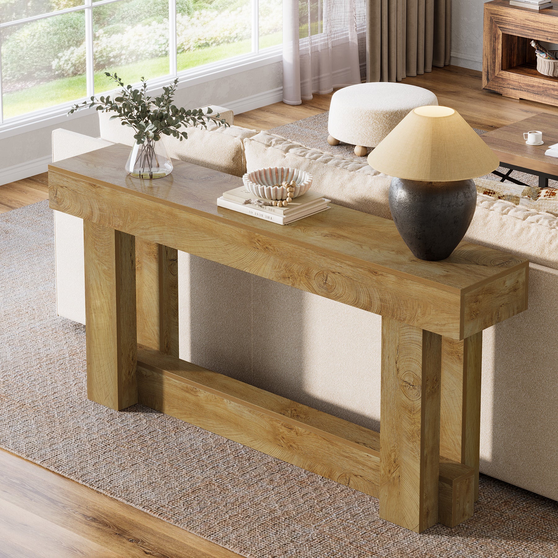 63" Wood Console Table, 2-Tier Farmhouse Entryway Table