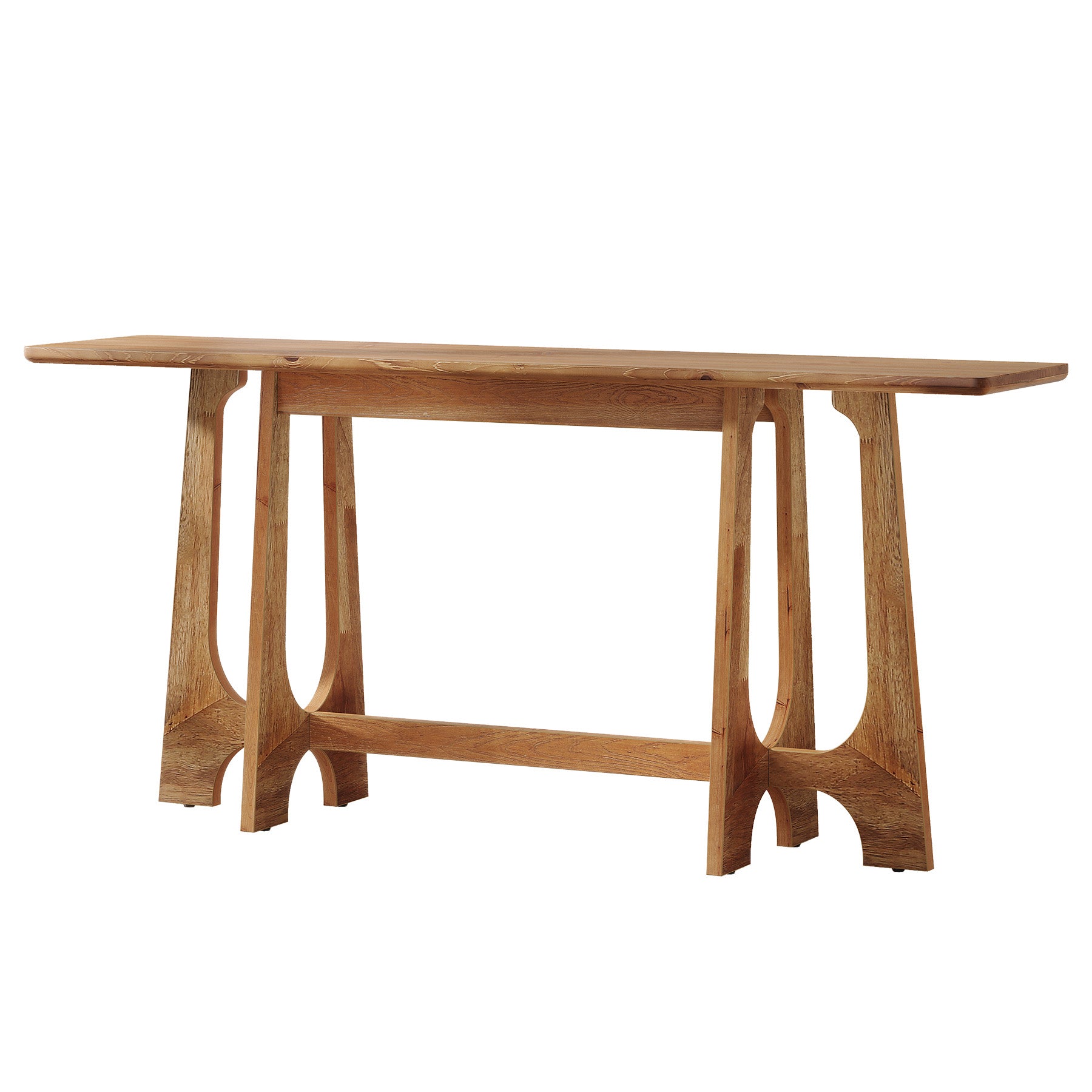 63" Wood Console Table, Farmhouse Sofa Table Behind Couch with Geometric Base