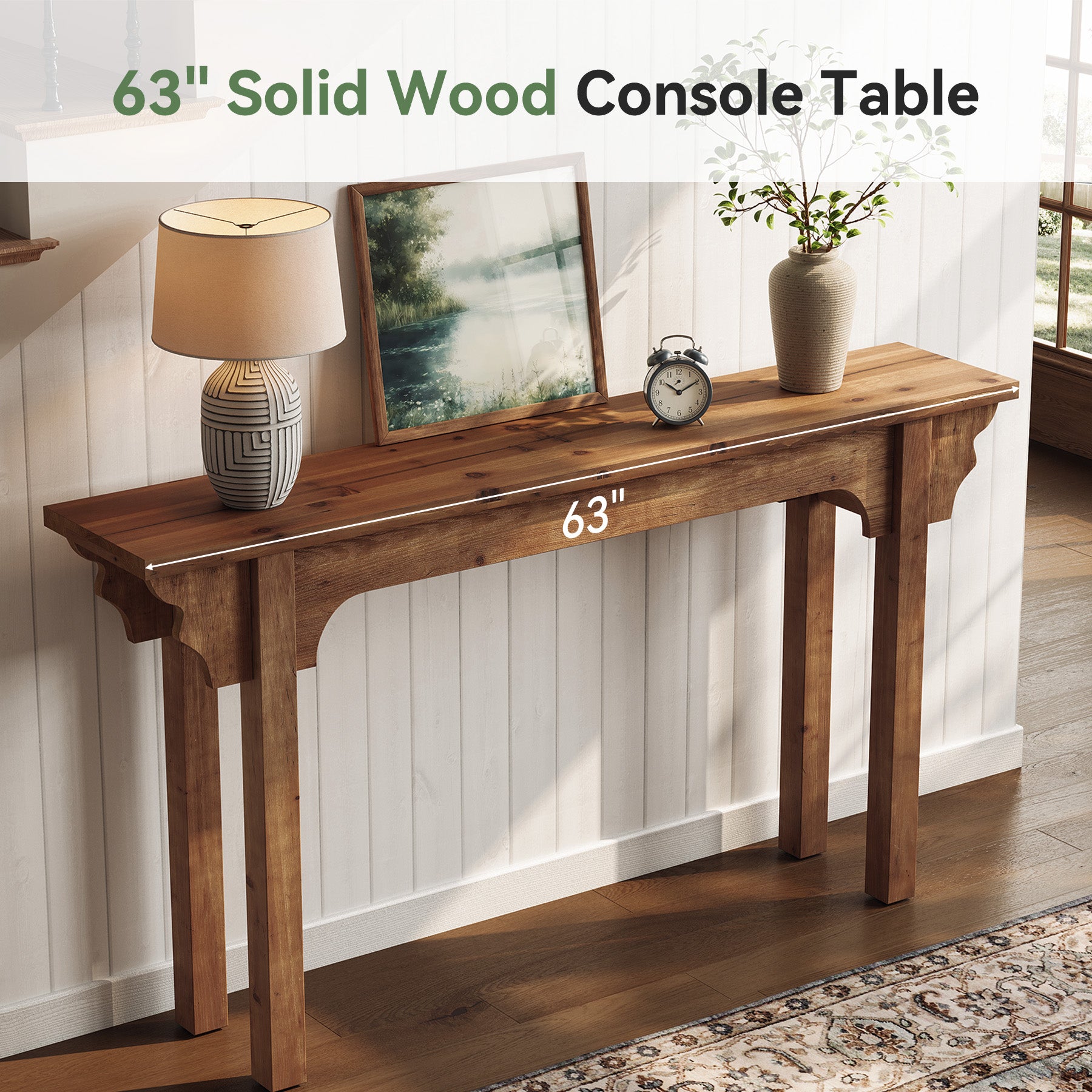 63" Wood Console Table, Mid-Century Entryway Table Sofa Table for Hallway