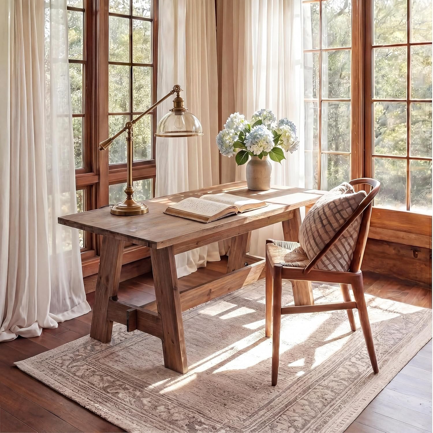 63" Wood Executive Office Desk, Large Rustic Computer Writing Desk for Home Office, Living Room