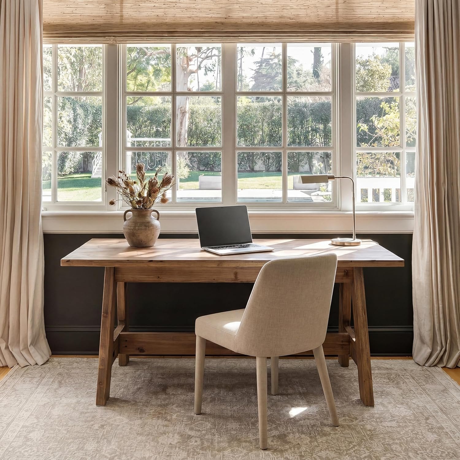 63" Wood Executive Office Desk, Large Rustic Computer Writing Desk for Home Office, Living Room