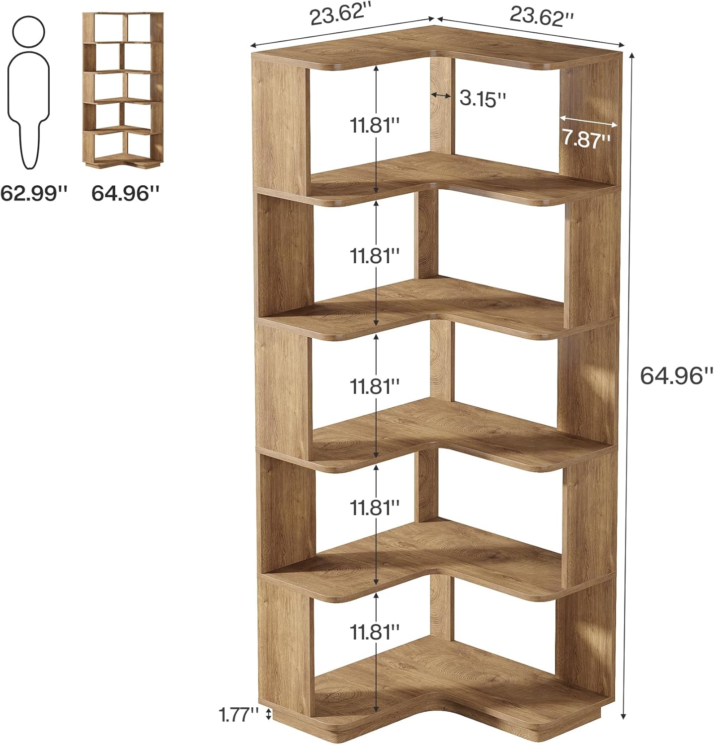65" Tall L - Shaped Bookshelf, 6 - Tier Corner Bookcase Display Rack with Anti - Drop Panel Tribesigns